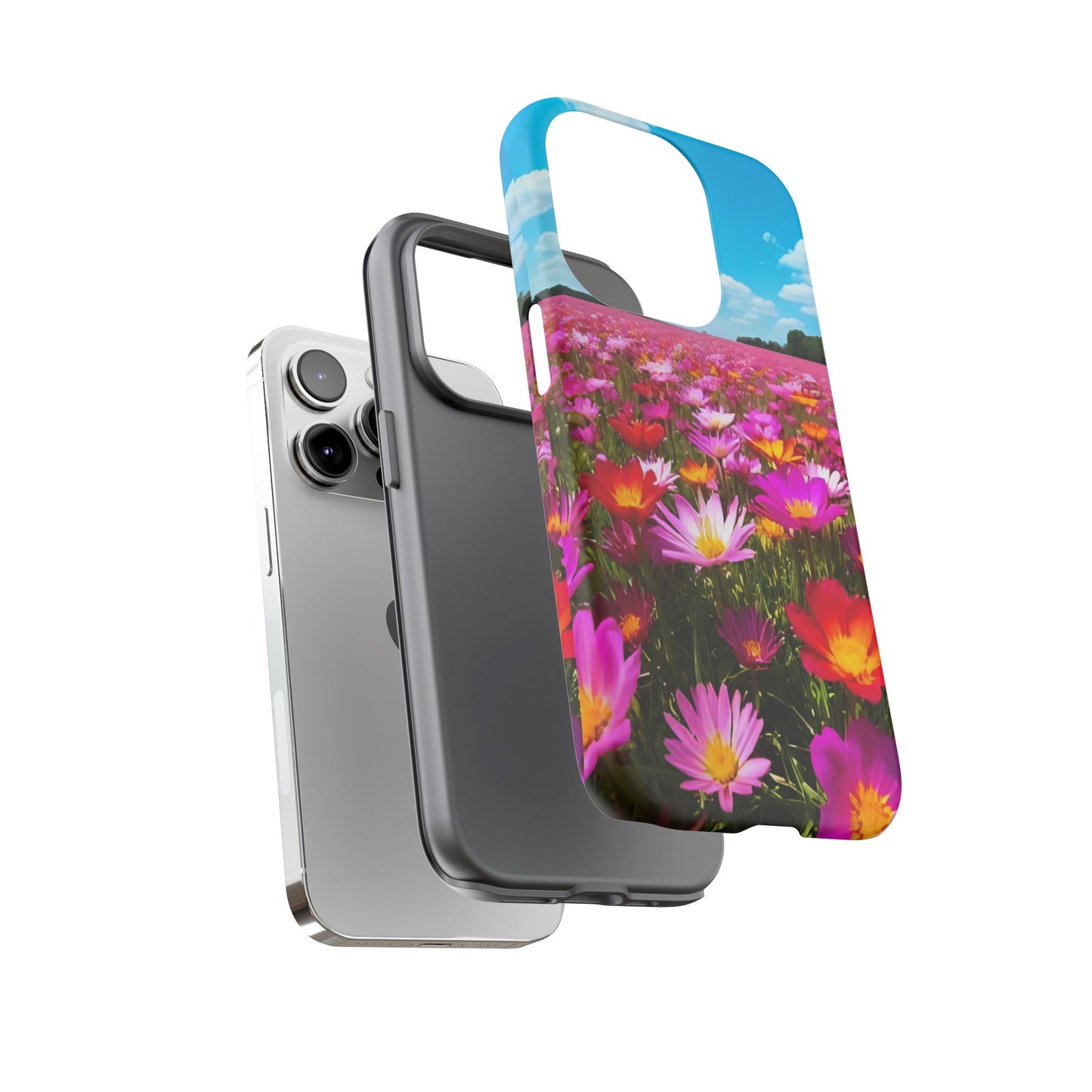 Flower Field Tough Phone Case - Wildflower Meadow Print, Colorful Nature Aesthetic, Compatible with iPhone, Galaxy, and Google Phones