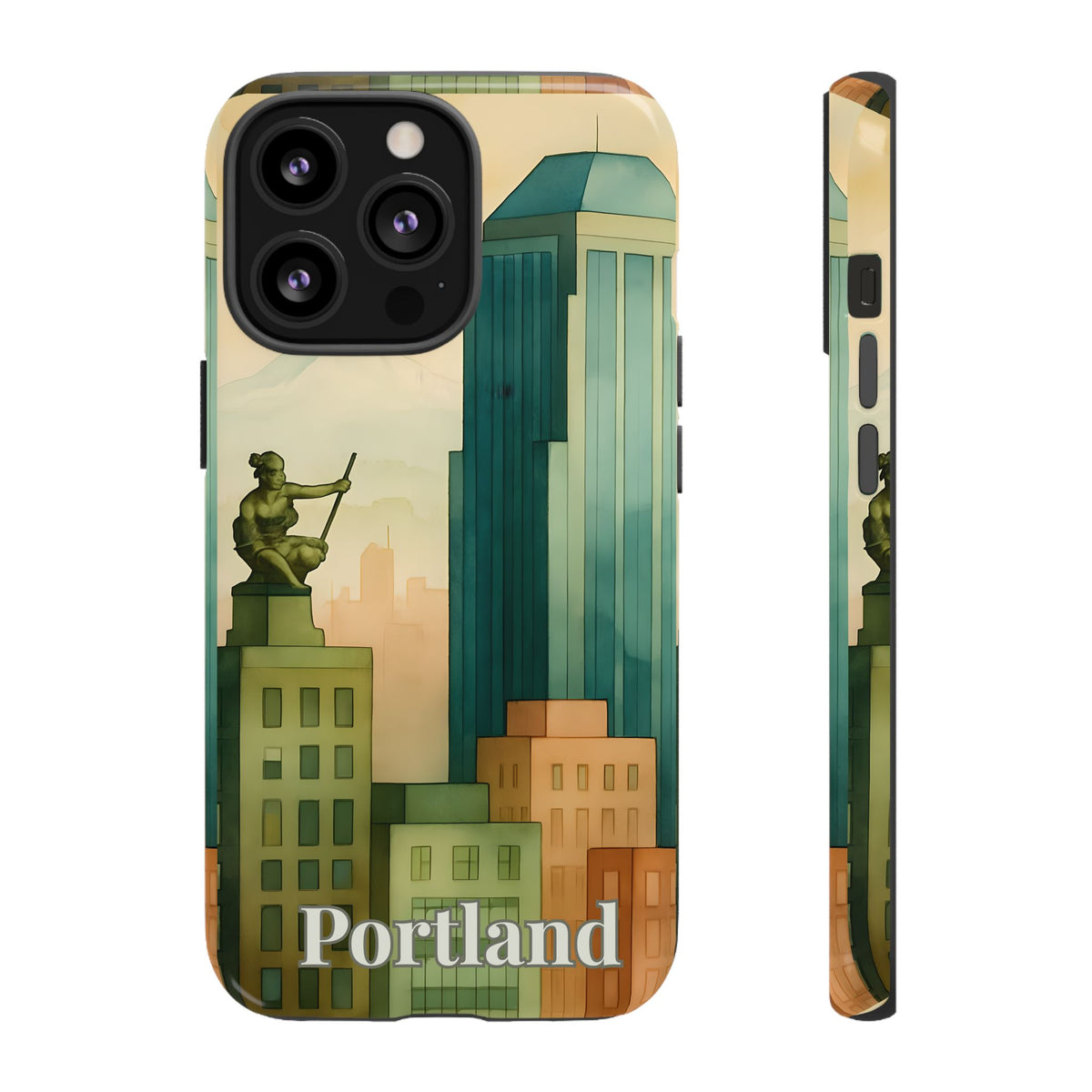 Portland Cityscape Phone Case • Urban Skyline Art Tough Case • Watercolor City Aesthetic • Gift for Travelers • Compatible with iPhone, Galaxy, Google