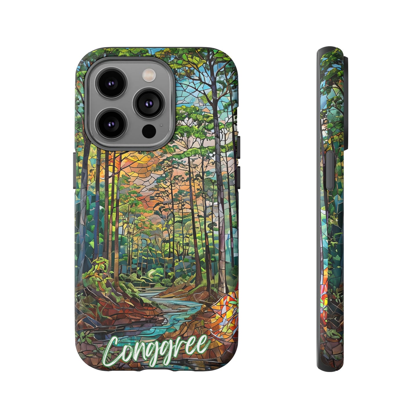 Congaree Mosaic Tough Phone Case - Lush Swamp Forest Art, Southeast Nature Aesthetic, Compatible with iPhone, Galaxy, and Google Phones