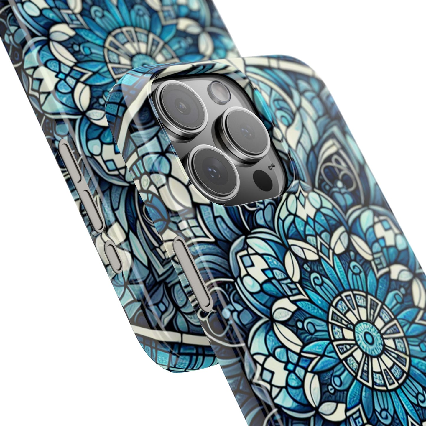 Decorative Slim Phone Case - Blue Mandala Design, Gift for Her, Phone Accessories, Boho Style, Unique Cell Phone Cover, Trendy Tech