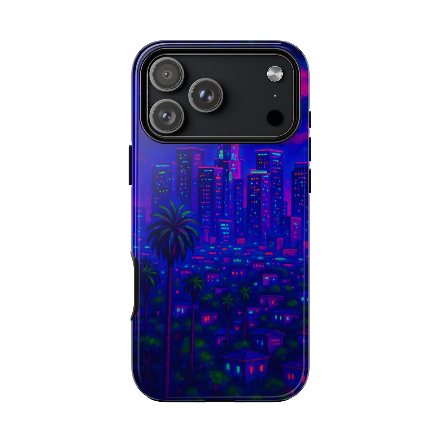 Los Angeles Cityscape Tough Phone Case - Neon Night Skyline, Sunset Urban Art, California Aesthetic, Compatible with iPhone, Galaxy, Google