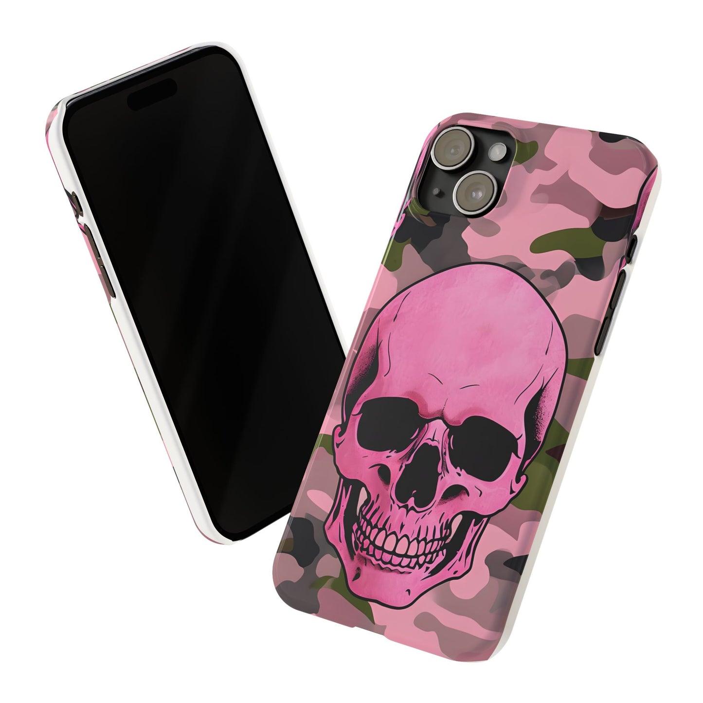 Pink Camo Skull Phone Case, Slim Case for iPhone, Edgy Phone Accessory, Unique Gift for Her, Trendy Tech Lover