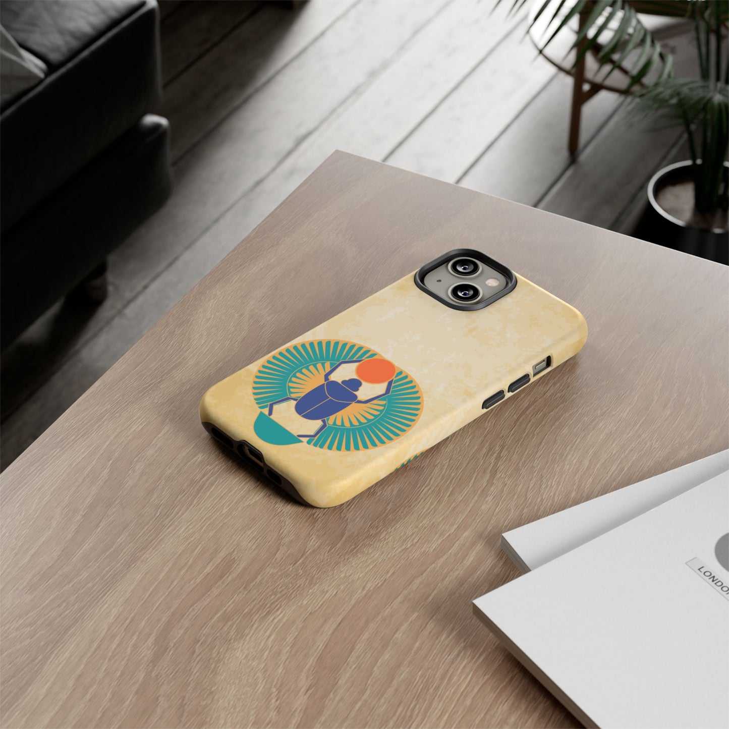 Ancient Egyptian Scarab Beetle Tough Phone Case - Symbol of Rebirth Design, Mythological Art, Compatible with iPhone, Galaxy, and Google