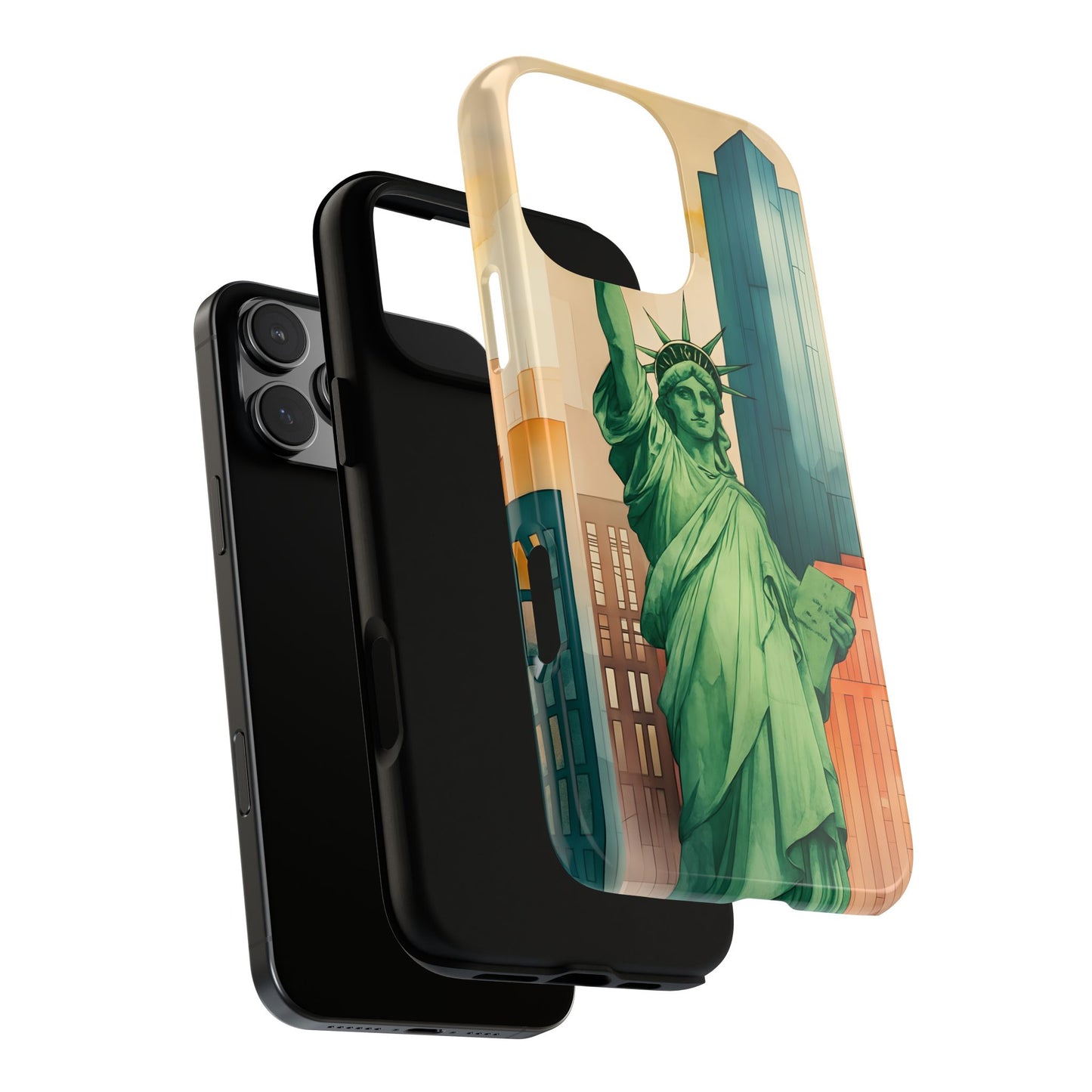 Cityscape Tough Phone Case, New York City Skyline Phone Cover, Watercolor Design, Compatible with iPhone, Galaxy & Google