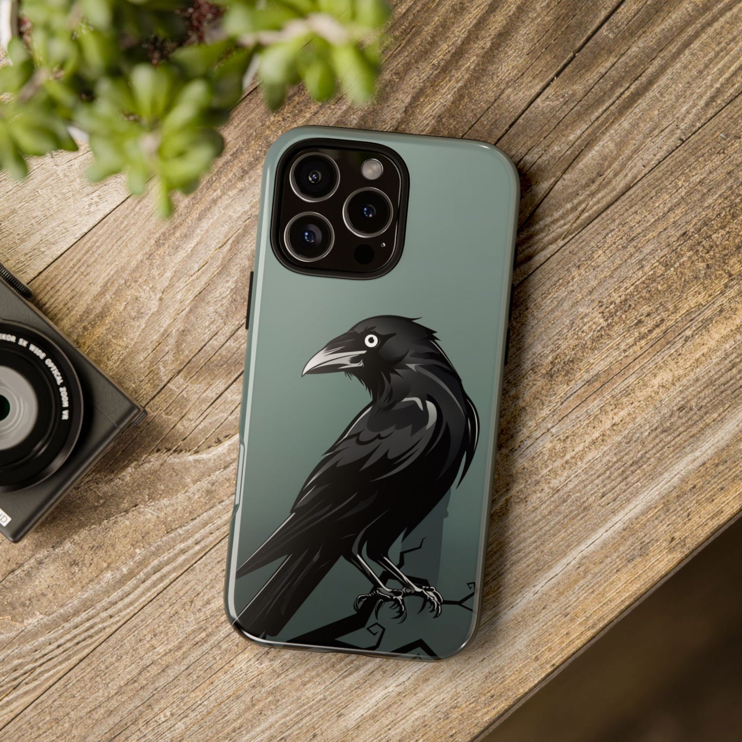 Black Raven Tough Phone Case - Gothic Halloween Aesthetic, Spooky Birdcore Design, Compatible with iPhone, Galaxy, and Google Phones