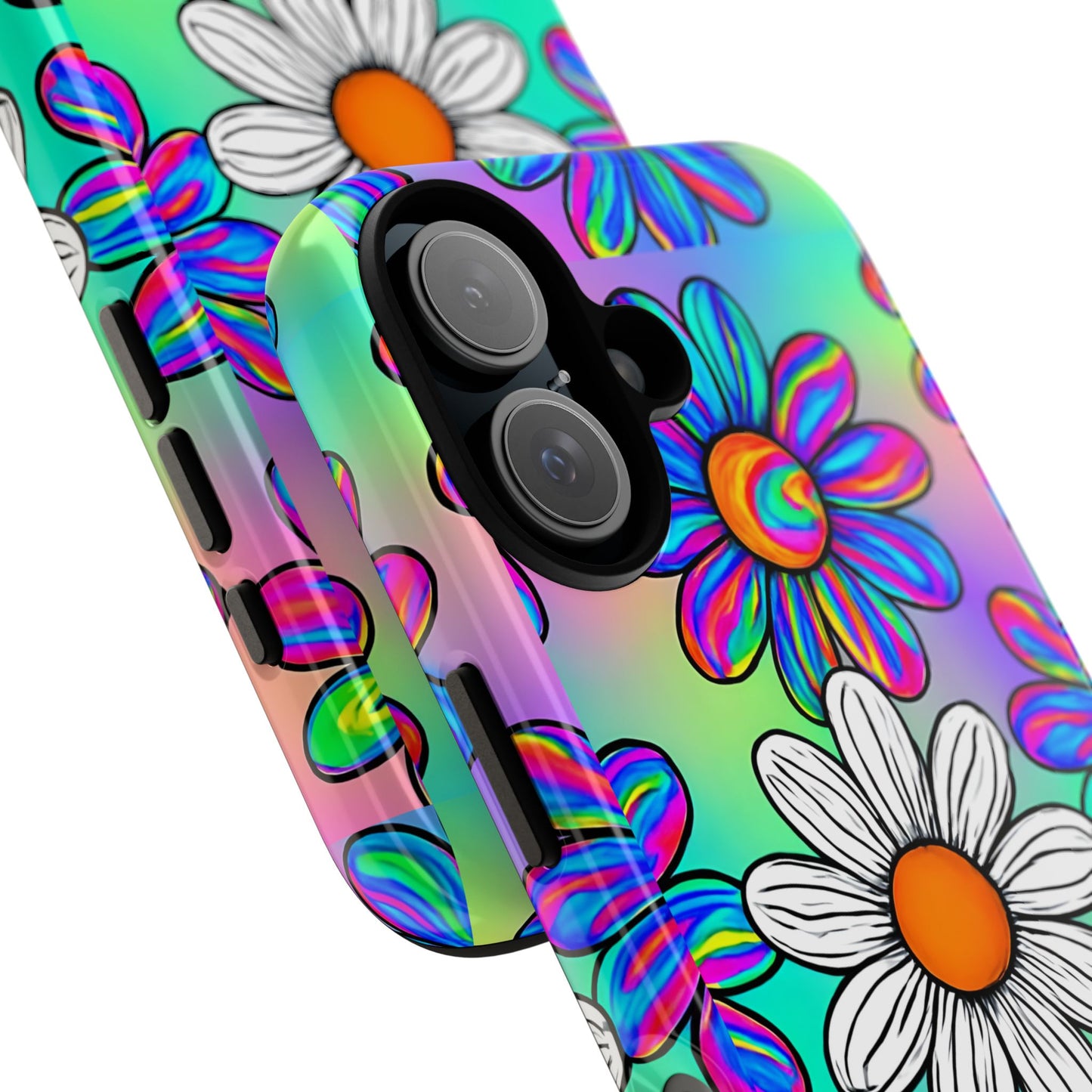 Trippy Daisy Tough Phone Case - Psychedelic Floral Design, Colorful Retro Aesthetic, Compatible with iPhone, Galaxy, and Google Phones