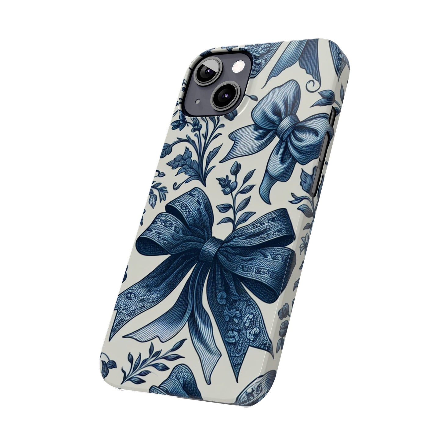 Elegant Floral Bow Slim Phone Case, Blue Flower Phone Cover, Gift for Her, Stylish Tech Accessory, Wedding Gift, Floral Design