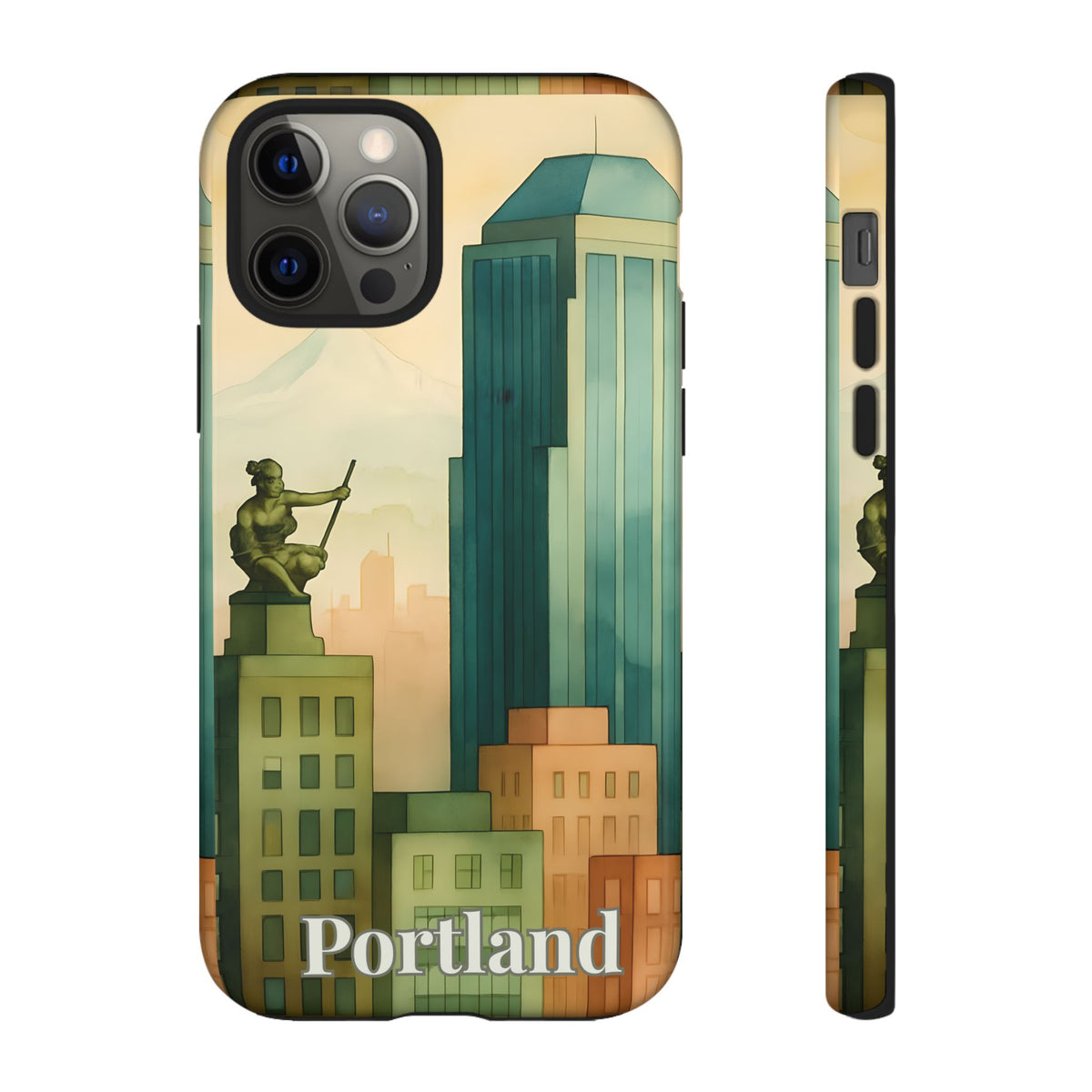 Portland Cityscape Phone Case • Urban Skyline Art Tough Case • Watercolor City Aesthetic • Gift for Travelers • Compatible with iPhone, Galaxy, Google