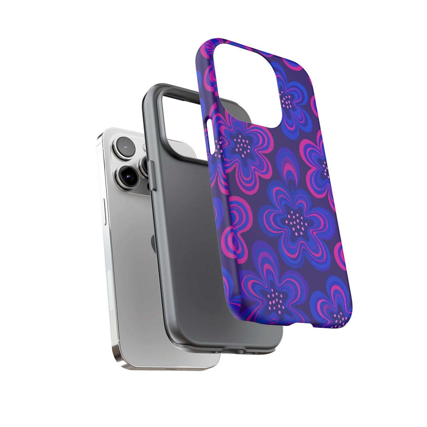 Retro Swirl Flower Tough Phone Case - Groovy Psychedelic Floral Pattern, Funky Vintage Aesthetic, Compatible with iPhone, Galaxy, and Google