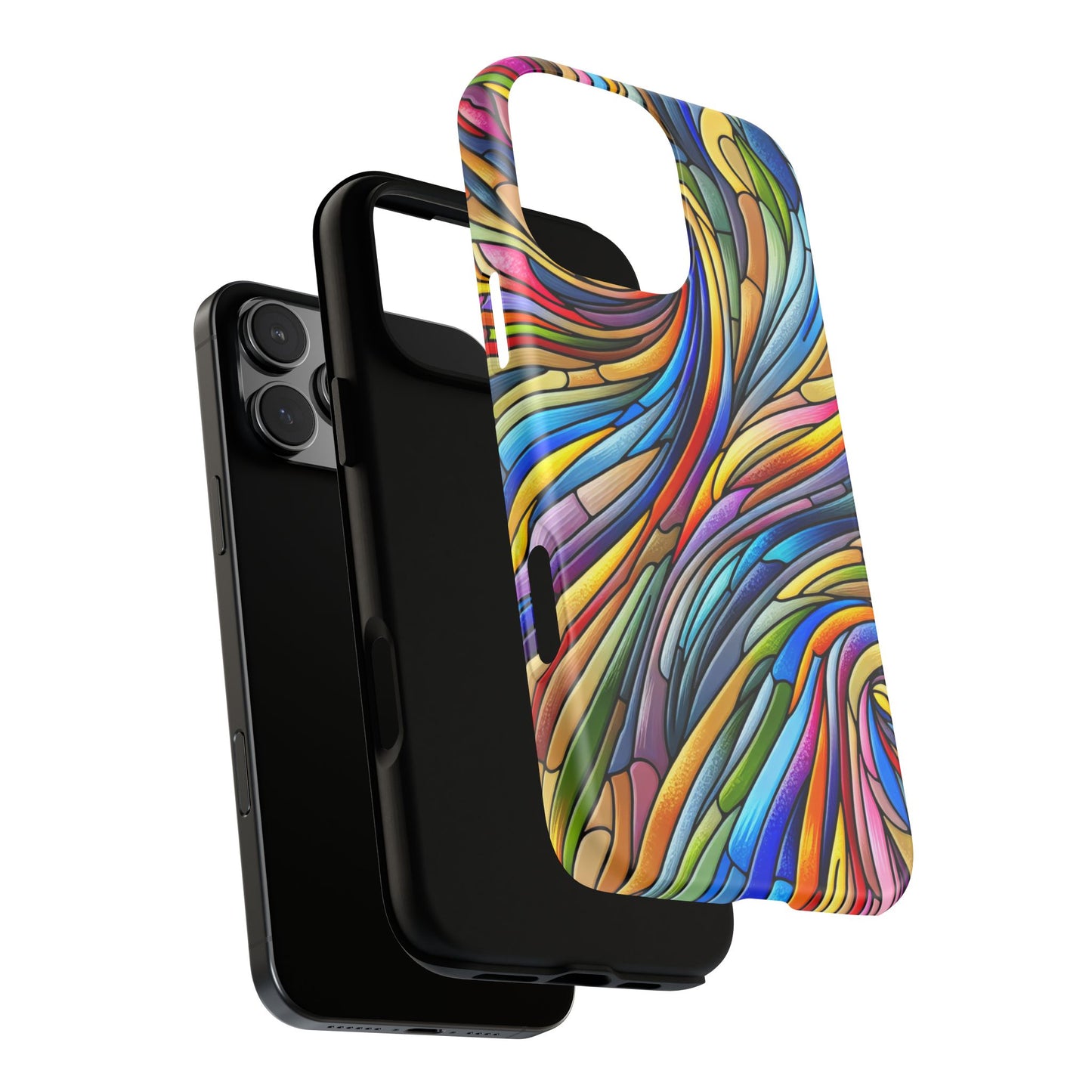 Boho Rainbow Swirl Stained Glass Phone Case Colorful Abstract Design Protective Cover Compatible with Compatible with iPhone, Samsung, Pixel