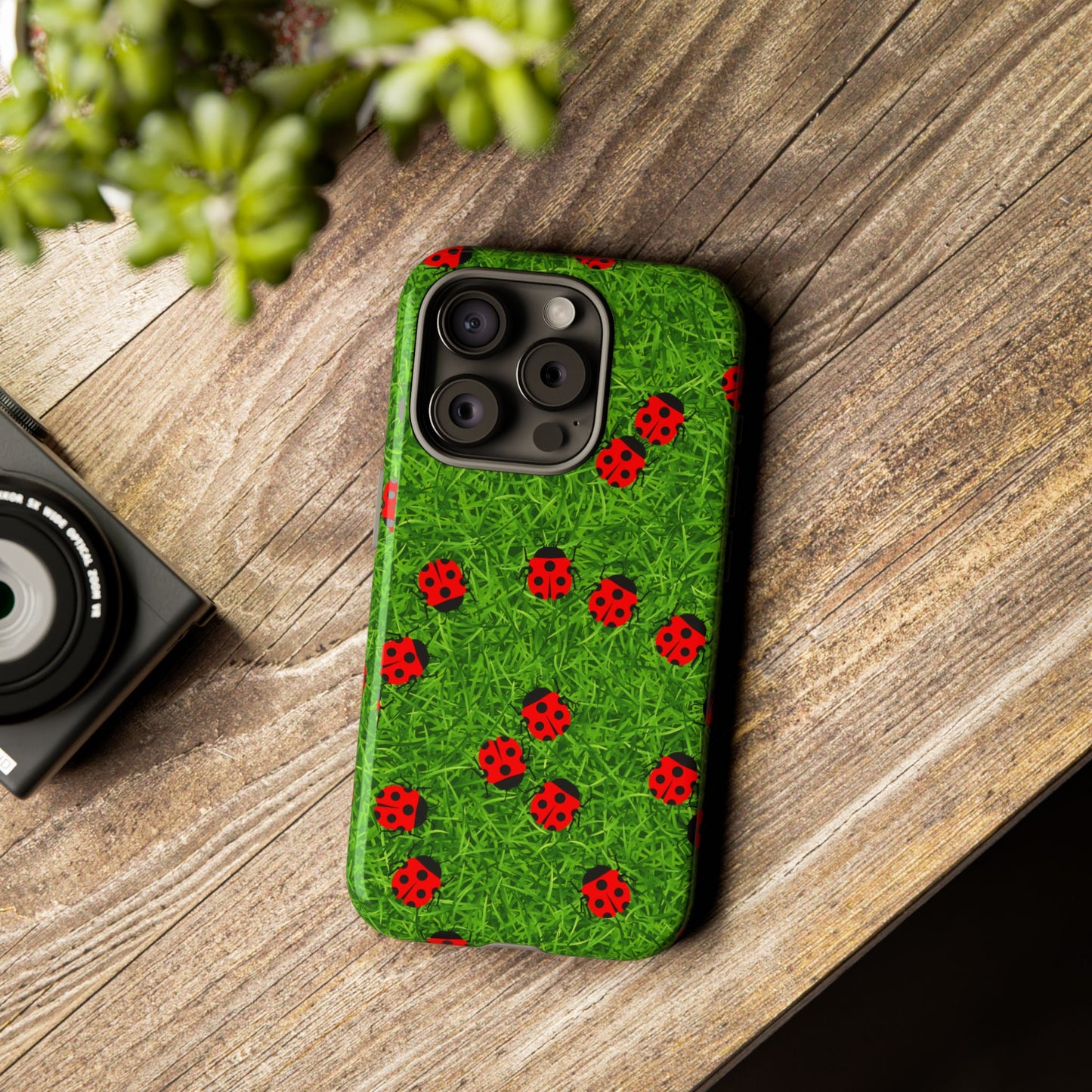 Ladybug Tough Phone Case - Cute Insect Aesthetic, Nature Pattern Art Design, Compatible with iPhone, Galaxy, and Google Phones