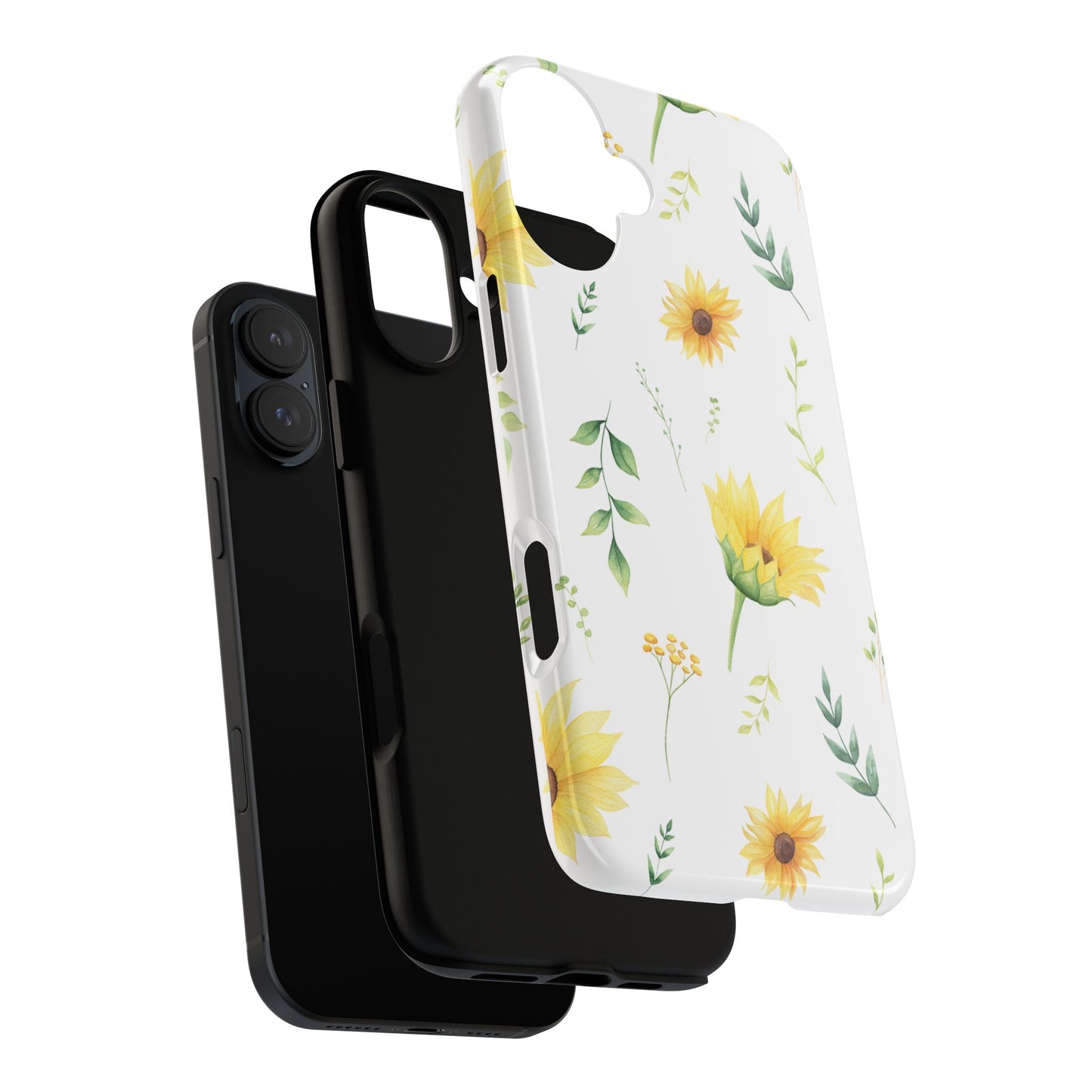 Sunflower Floral Tough Phone Case - Watercolor Botanical Print, Bright Nature Aesthetic, Compatible with iPhone, Galaxy, and Google Phones