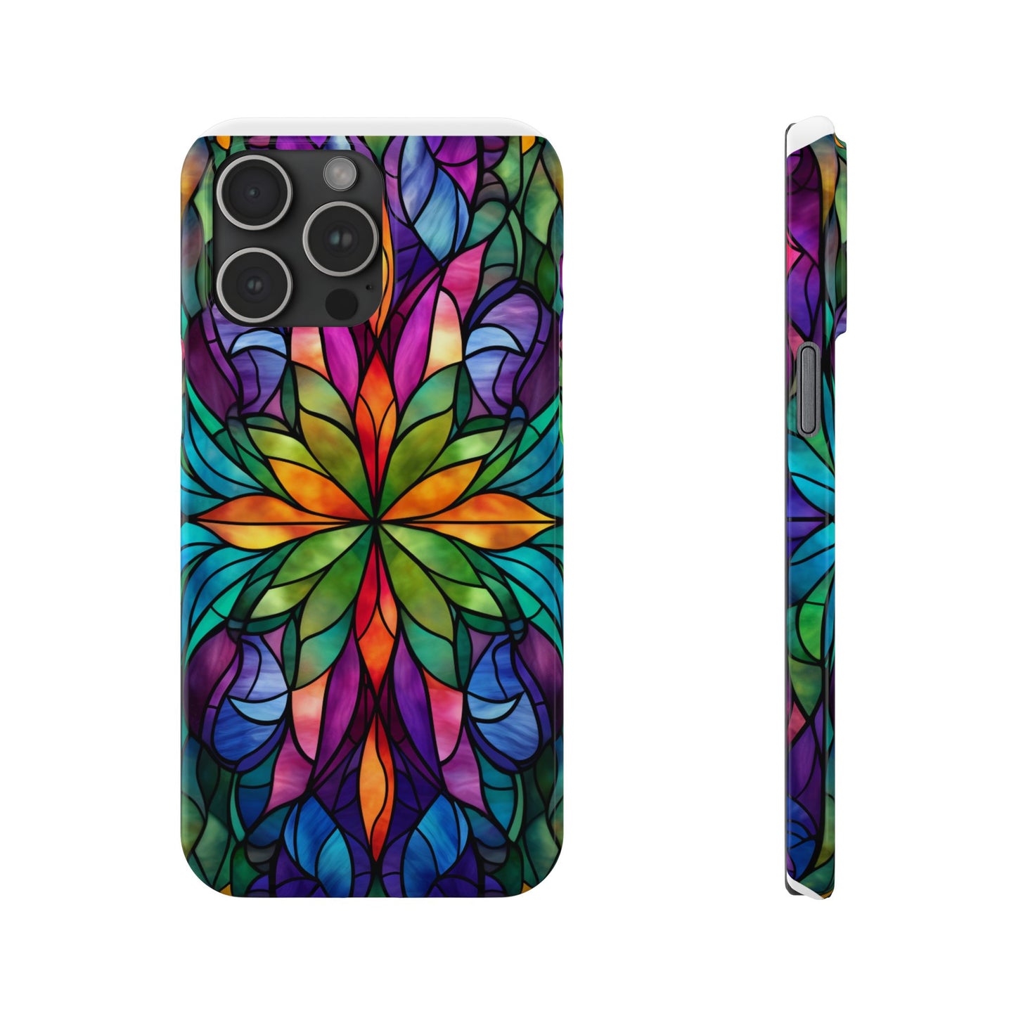 Vibrant Floral Slim Phone Cases, Colorful Cell Phone Cover, Stained Glass Design, Unique Gift for Her, Artistic Accessories, Phone Case