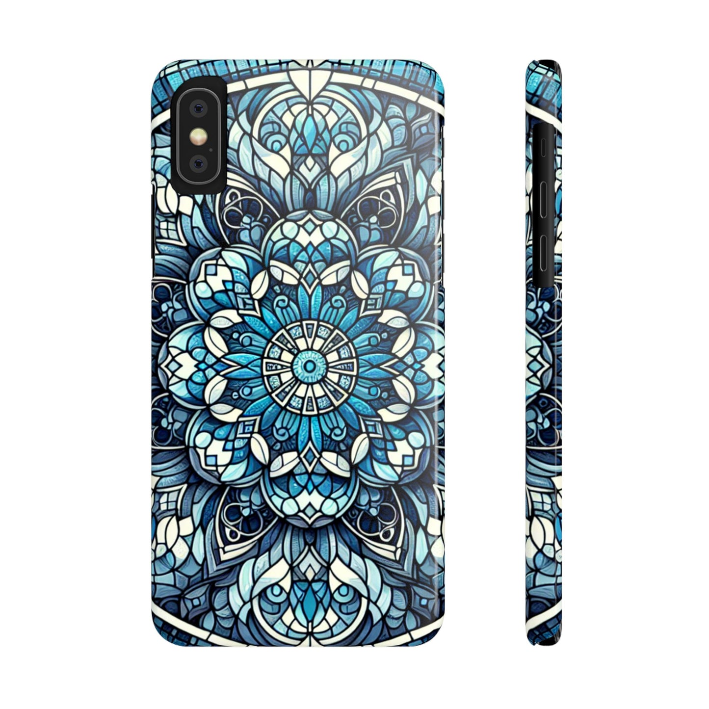 Decorative Slim Phone Case - Blue Mandala Design, Gift for Her, Phone Accessories, Boho Style, Unique Cell Phone Cover, Trendy Tech