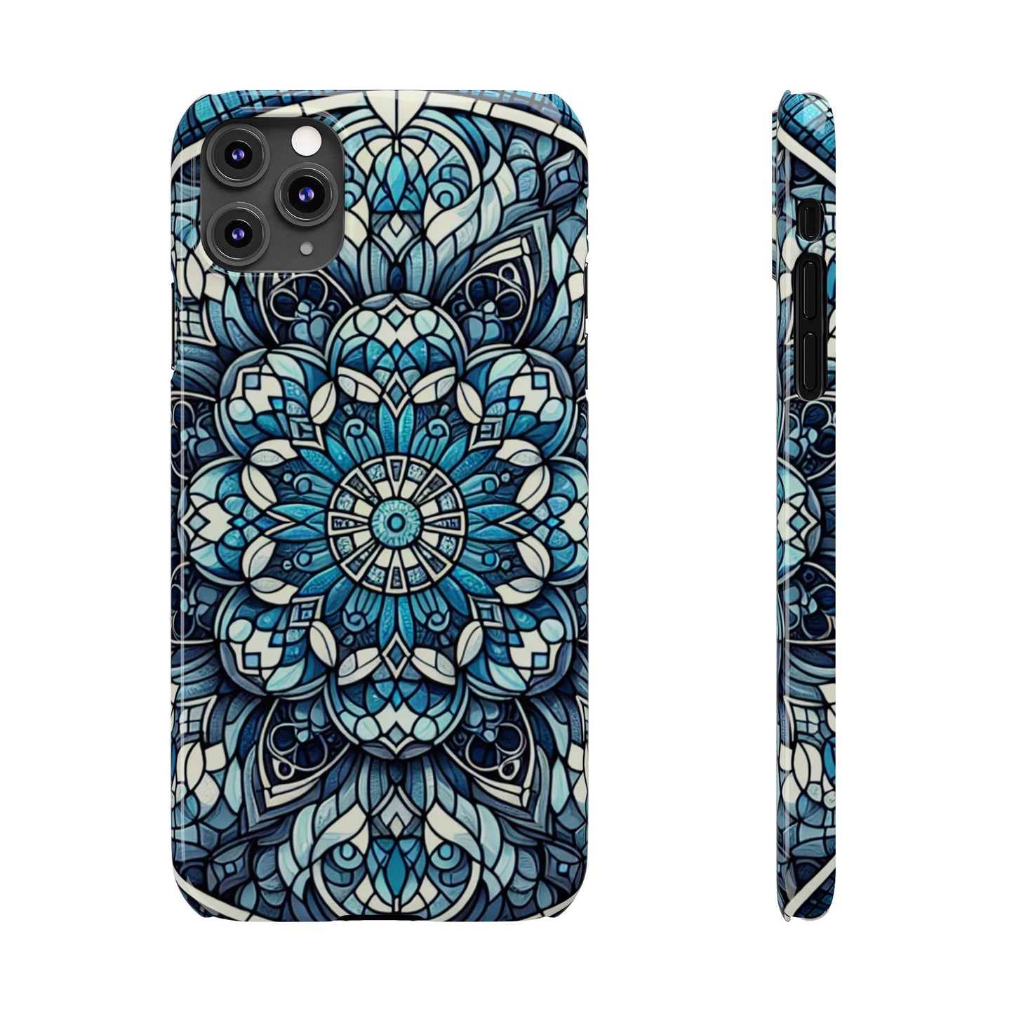 Decorative Slim Phone Case - Blue Mandala Design, Gift for Her, Phone Accessories, Boho Style, Unique Cell Phone Cover, Trendy Tech