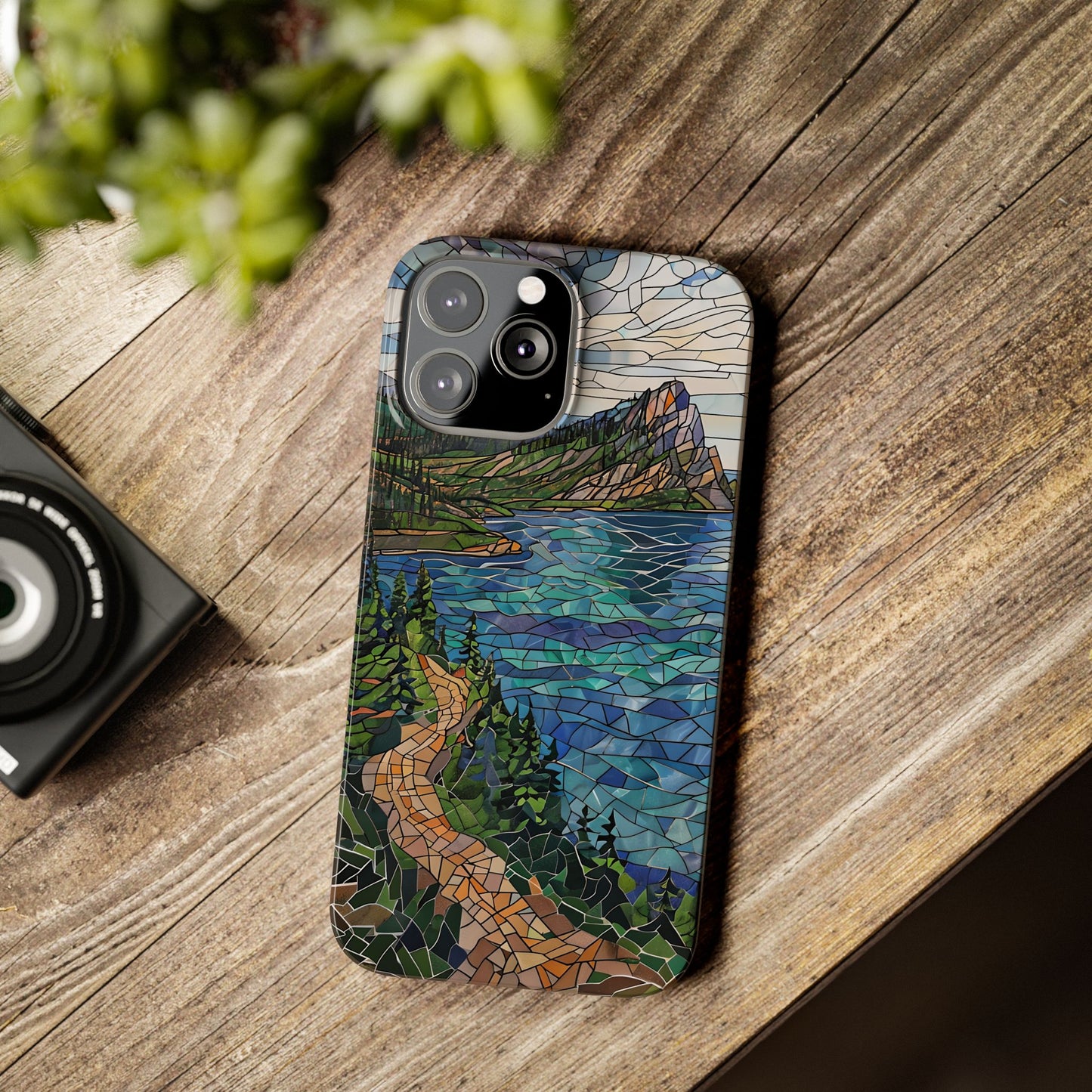 Isle Royale Mosaic Slim Phone Case, Remote Island Wilderness Art, Great Lakes Nature Aesthetic, Eco-Friendly Phone Accessory