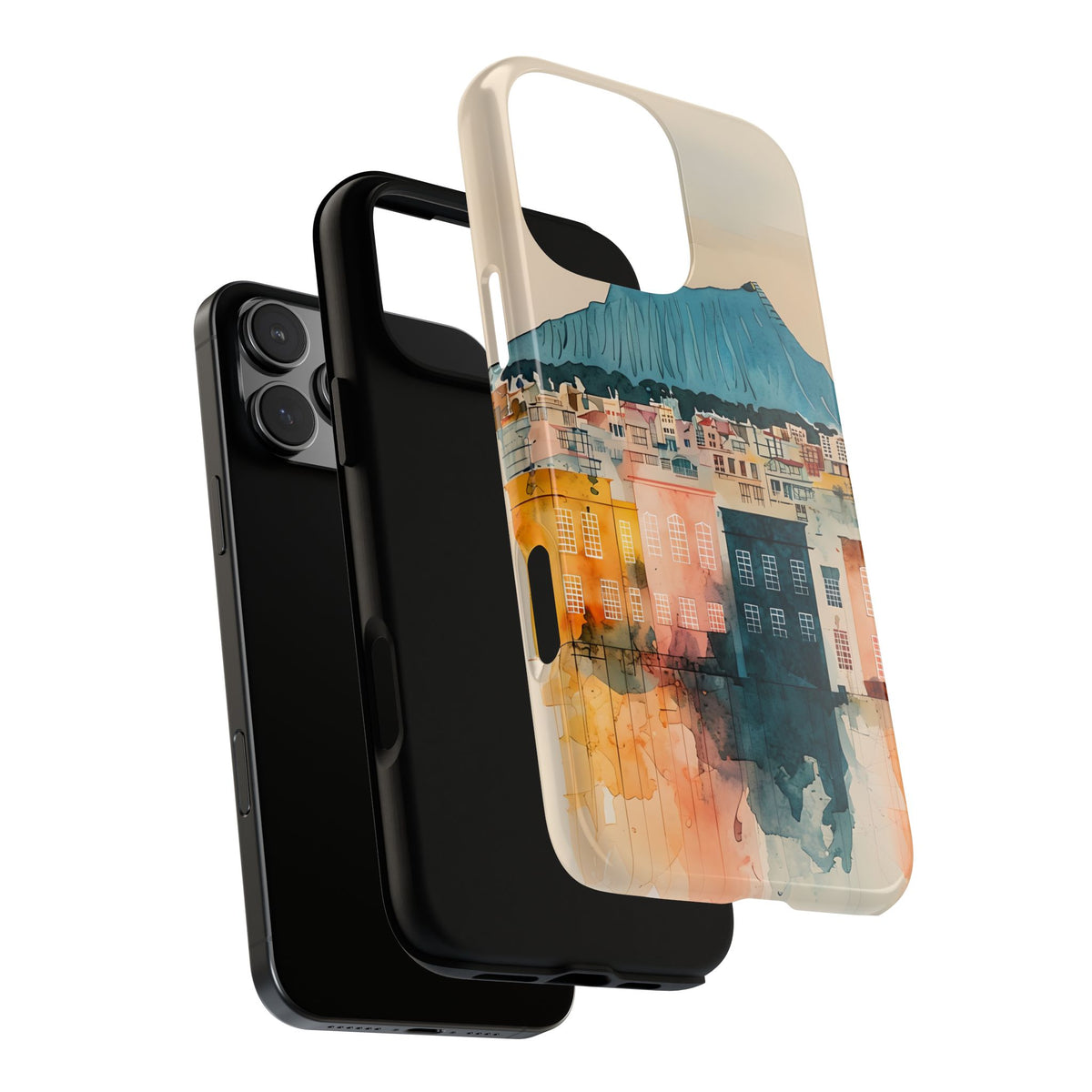 Cityscape Honolulu Tough Phone Case, Diamond Head, Hawaii Skyline Art, compatible with iPhone 17, 16, 15, 14, 13, Galaxy, Google