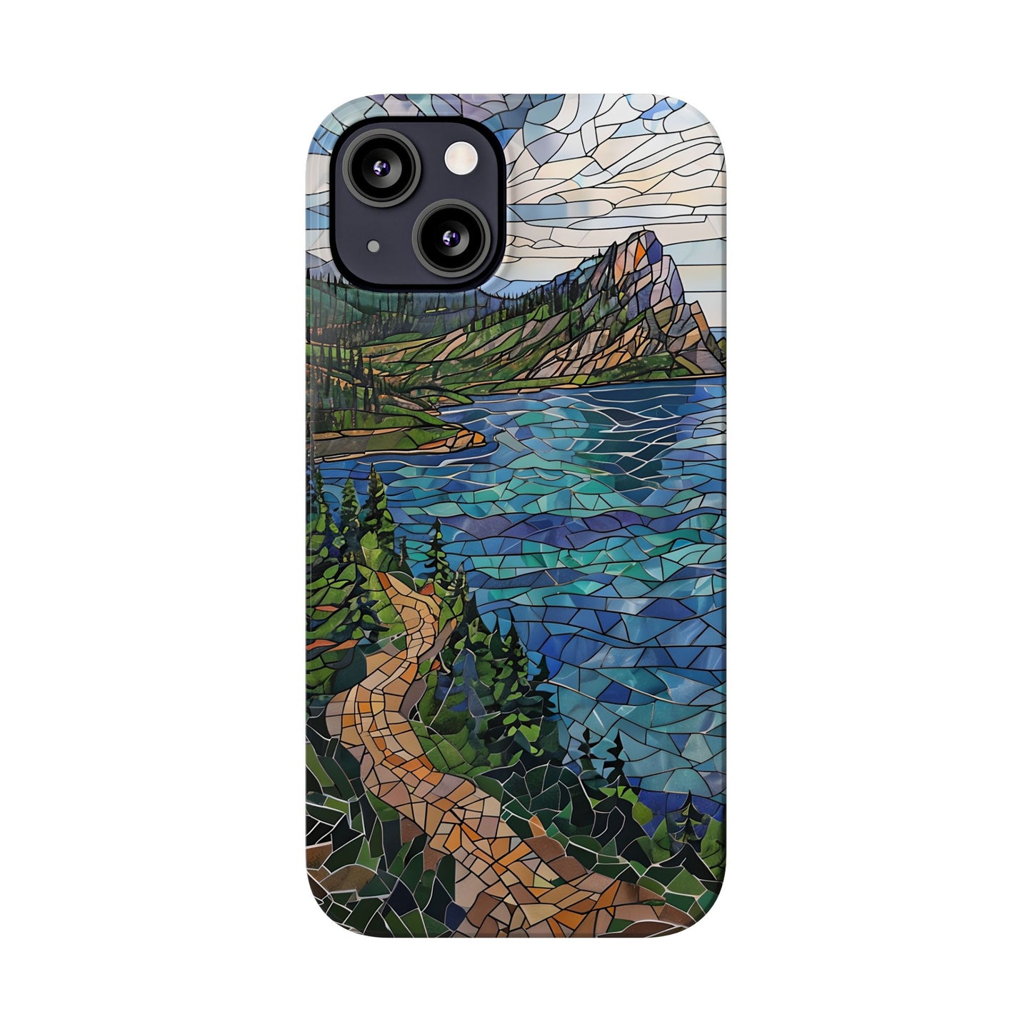 Isle Royale Mosaic Slim Phone Case, Remote Island Wilderness Art, Great Lakes Nature Aesthetic, Eco-Friendly Phone Accessory