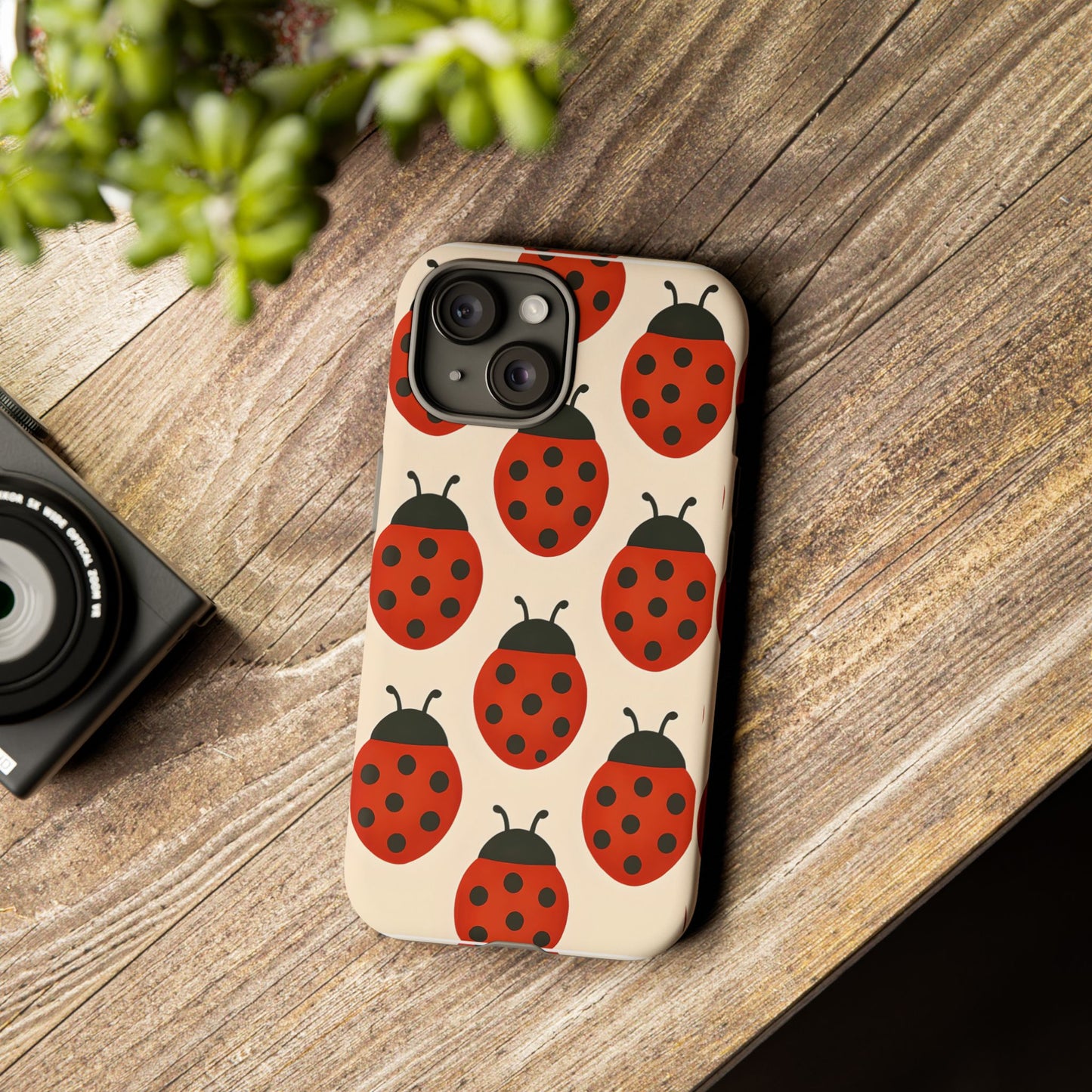 Cute Ladybug Tough Phone Case - Red and Black Insect Pattern, Nature-Inspired Design, Compatible with iPhone, Galaxy, and Google Phones