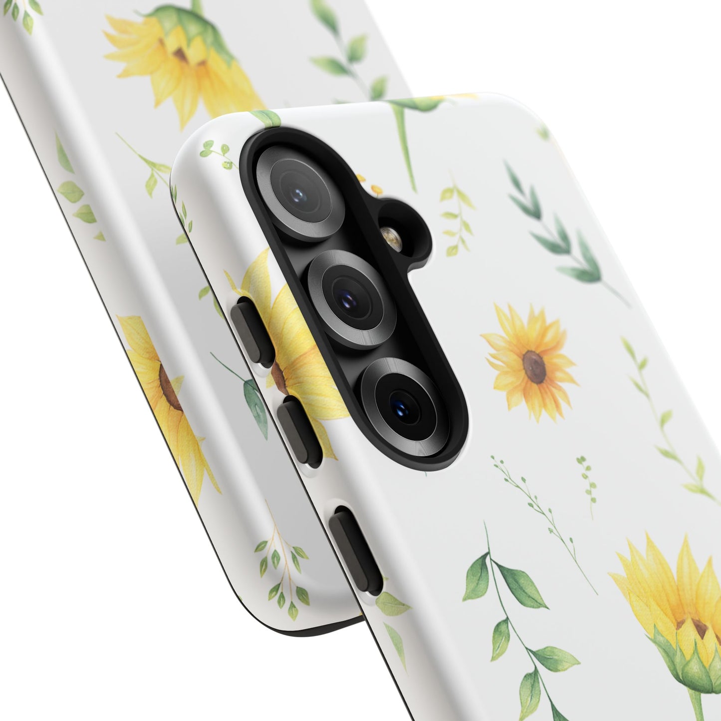Sunflower Floral Tough Phone Case - Watercolor Botanical Print, Bright Nature Aesthetic, Compatible with iPhone, Galaxy, and Google Phones