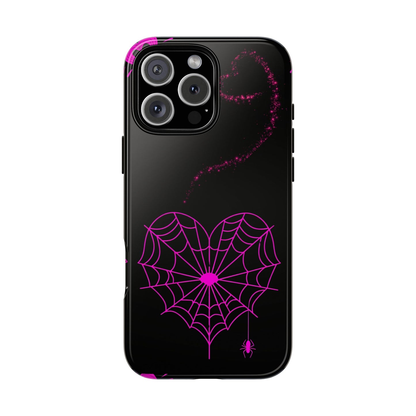 Pink Heart Web Tough Phone Case, Coquette Halloween Aesthetic, Creepy Spider Love Design, Compatible with iPhone, Galaxy, and Google Phones