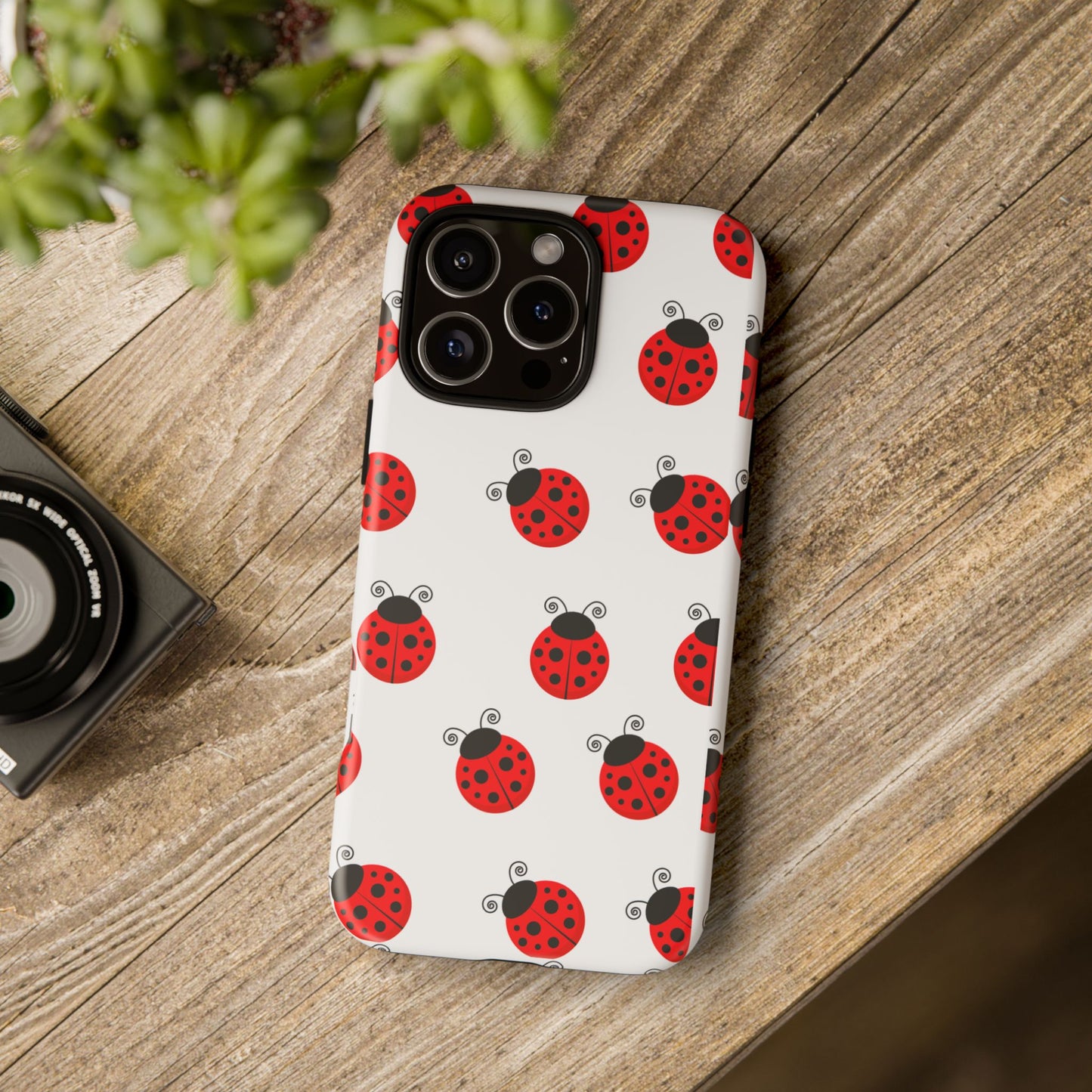 Ladybug Tough Phone Case - Cute Insect Aesthetic, Nature-Inspired Pattern Art, Compatible with iPhone, Galaxy, and Google Phones