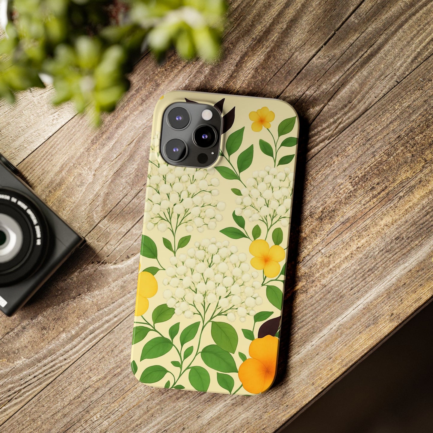 Delicate Floral Print Phone Case, Autumn Botanical Slim Phone Case, Aesthetic Flower Phone Cover Compatible with iPhone, Galaxy, Google