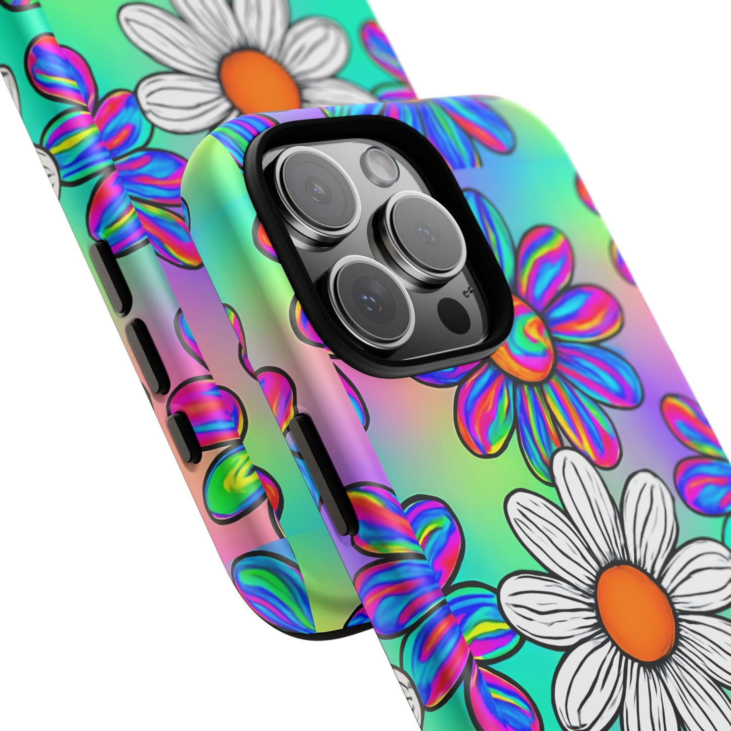 Trippy Daisy Tough Phone Case - Psychedelic Floral Design, Colorful Retro Aesthetic, Compatible with iPhone, Galaxy, and Google Phones