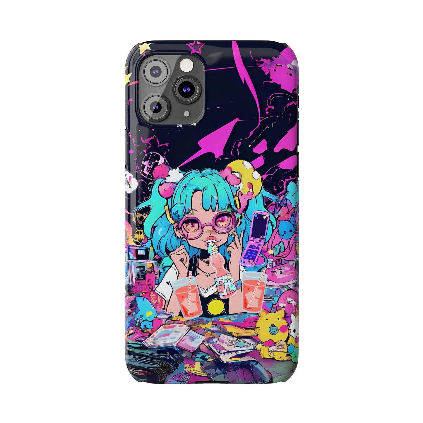 2K Anime Girl Slim Phone Case - Kawaii Vaporwave Style, Cute Maximalist Aesthetic, Cute Phone Covers, Unique Gifts for Teens