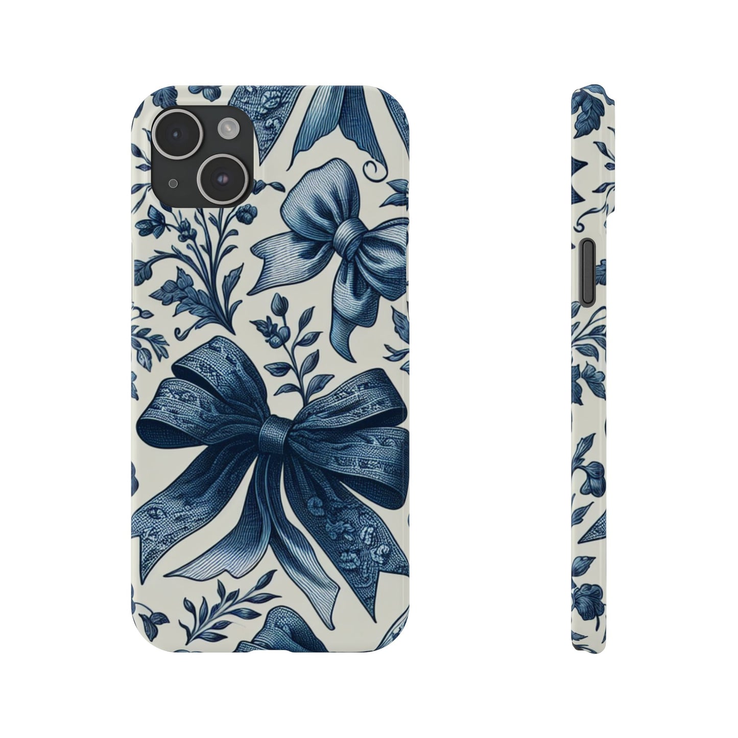 Elegant Floral Bow Slim Phone Case, Blue Flower Phone Cover, Gift for Her, Stylish Tech Accessory, Wedding Gift, Floral Design