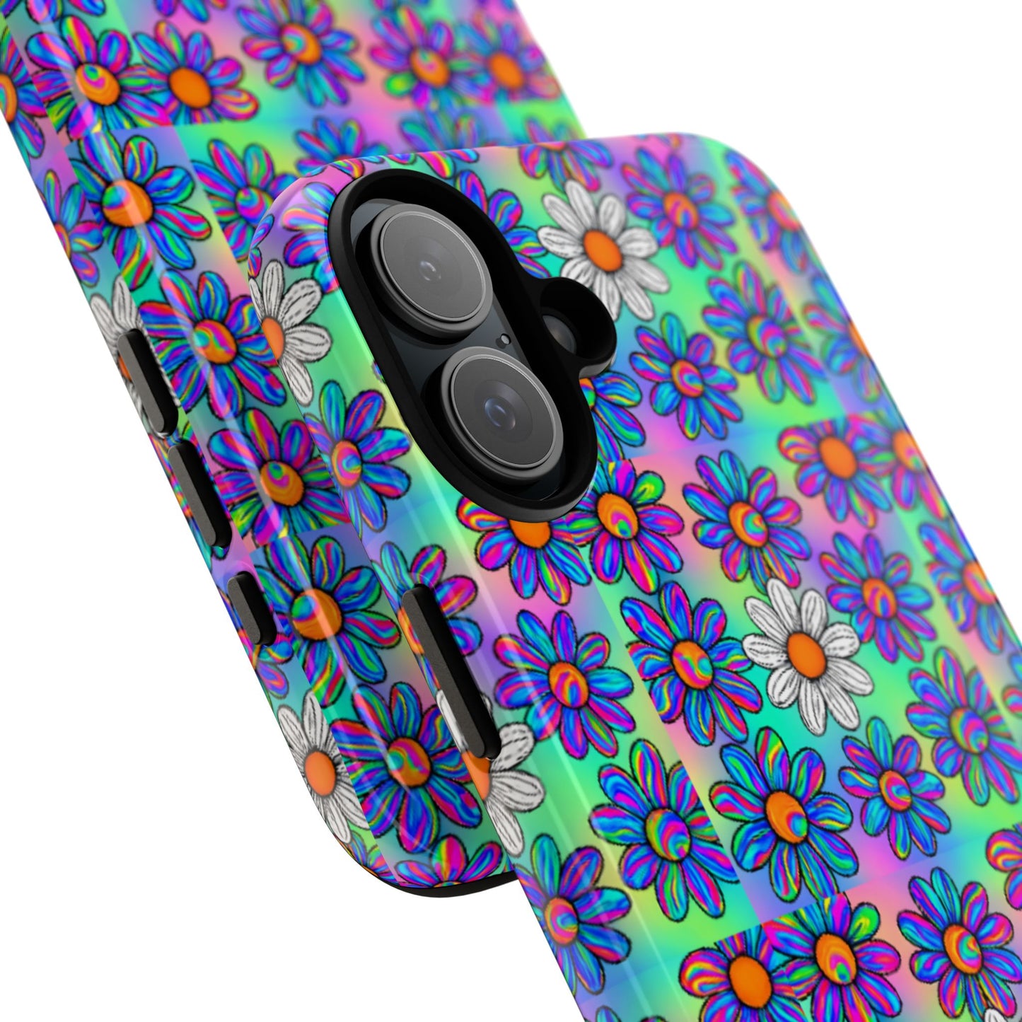 Trippy Daisy Tough Phone Case - Psychedelic Floral Aesthetic, Colorful Groovy Design, Compatible with iPhone, Galaxy, and Google Phones