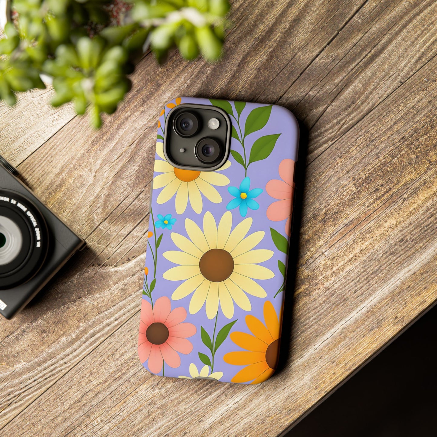 Minimal Daisy Flower Tough Phone Case - Retro Coquette Floral Print, Cute Soft Aesthetic, Compatible with iPhone, Galaxy, and Google Phones