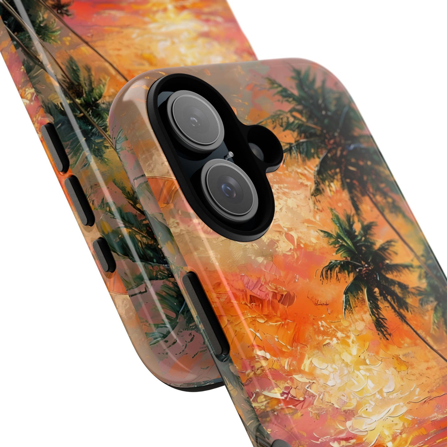 Tropical Beach Scenery Tough Phone Case, Oil Painting, Sunset Shoreline Compatible with iPhone 17, 16, 15, 14, 13, Galaxy, Google