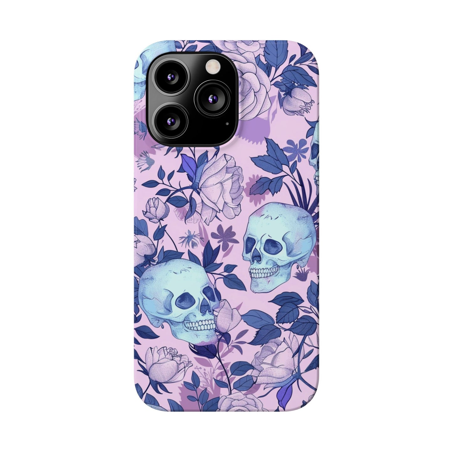 Floral Skull Slim Phone Case - Aesthetic, Trendy, Gift for Goth Lovers, Unique Phone Accessories, Floral Print, Halloween Decor