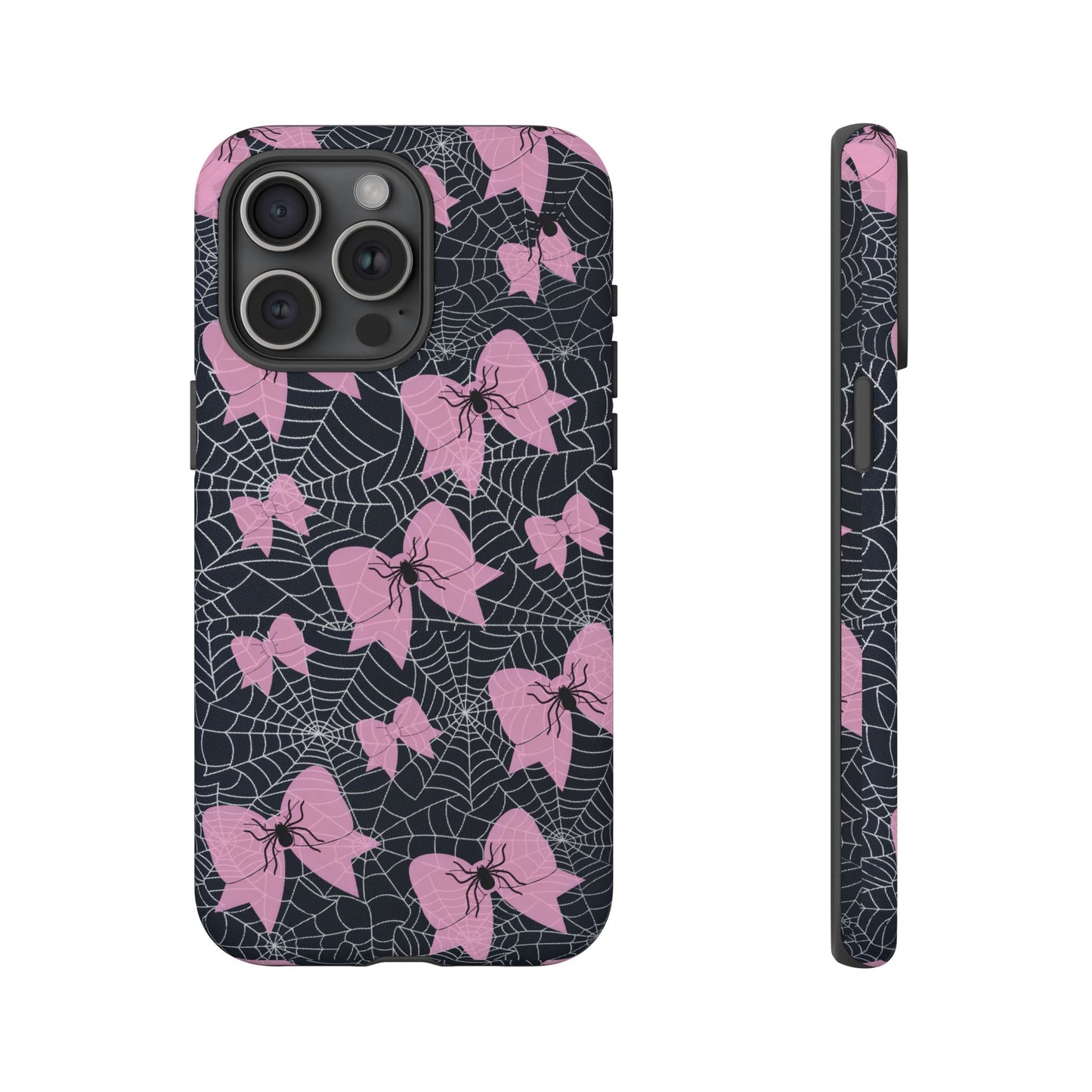 Pink Spider Bow Phone Case, Goth Coquette Spiderweb Phone Cover Creepy Cute Halloween Aesthetic Case Spooky Glam Girl Accessory for Alt Fans