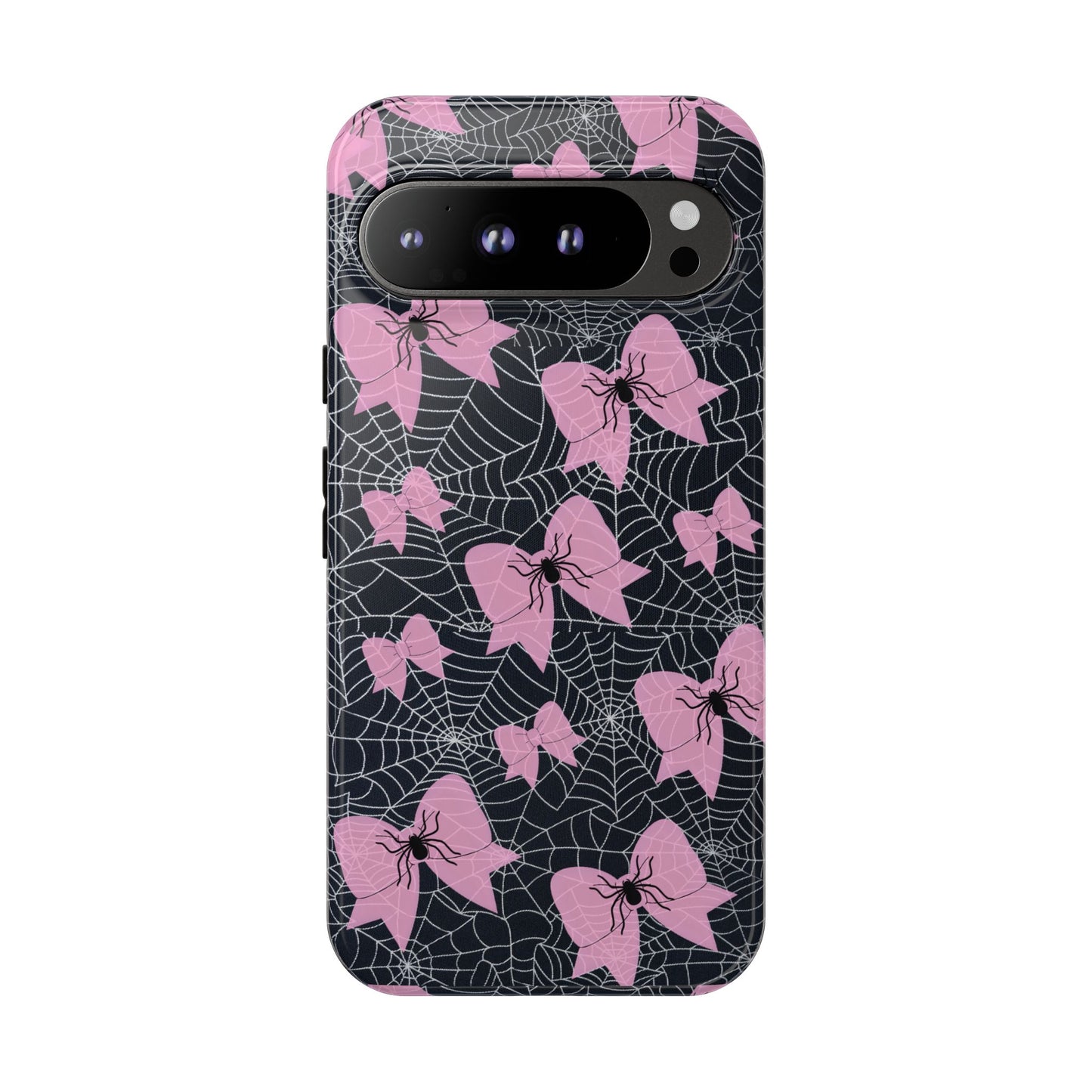 Pink Spider Bow Phone Case, Goth Coquette Spiderweb Phone Cover Creepy Cute Halloween Aesthetic Case Spooky Glam Girl Accessory for Alt Fans