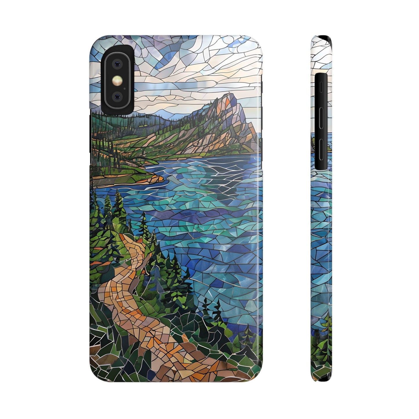 Isle Royale Mosaic Slim Phone Case, Remote Island Wilderness Art, Great Lakes Nature Aesthetic, Eco-Friendly Phone Accessory