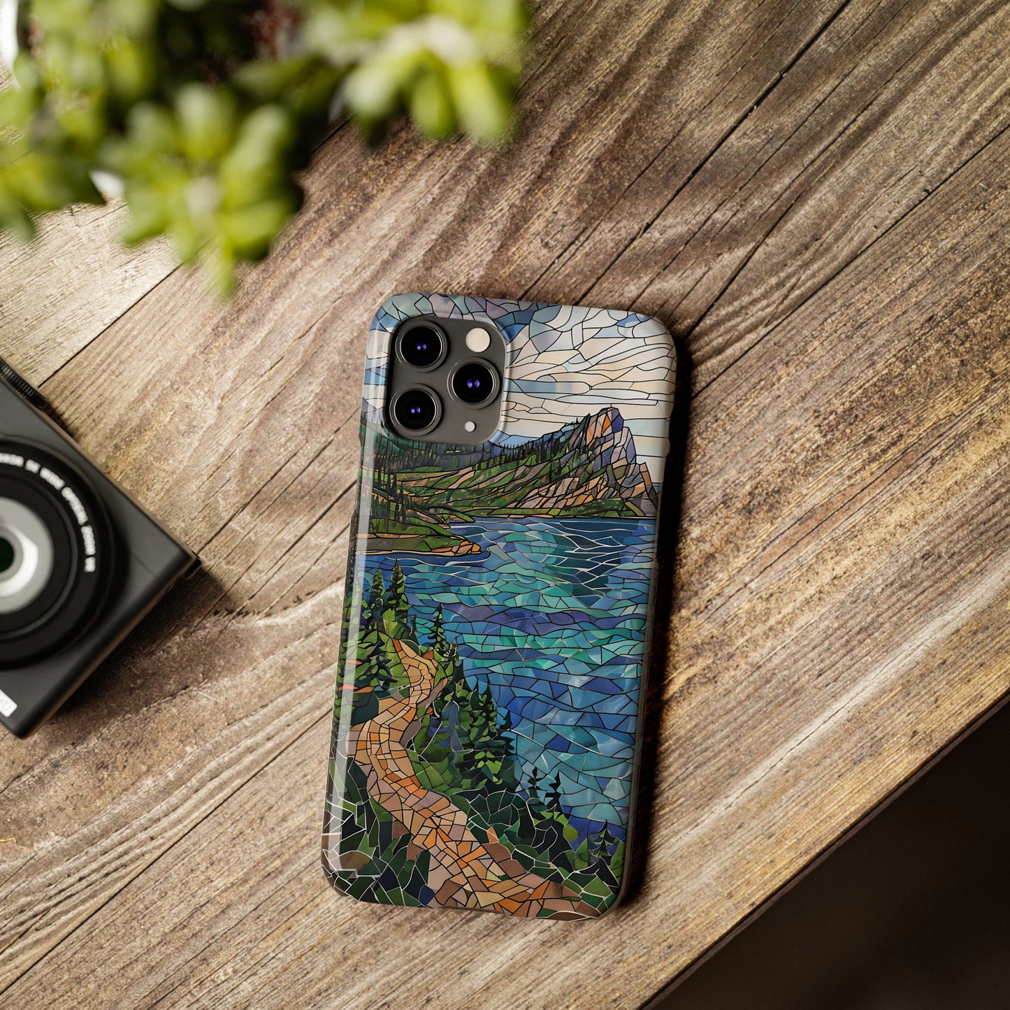 Isle Royale Mosaic Slim Phone Case, Remote Island Wilderness Art, Great Lakes Nature Aesthetic, Eco-Friendly Phone Accessory