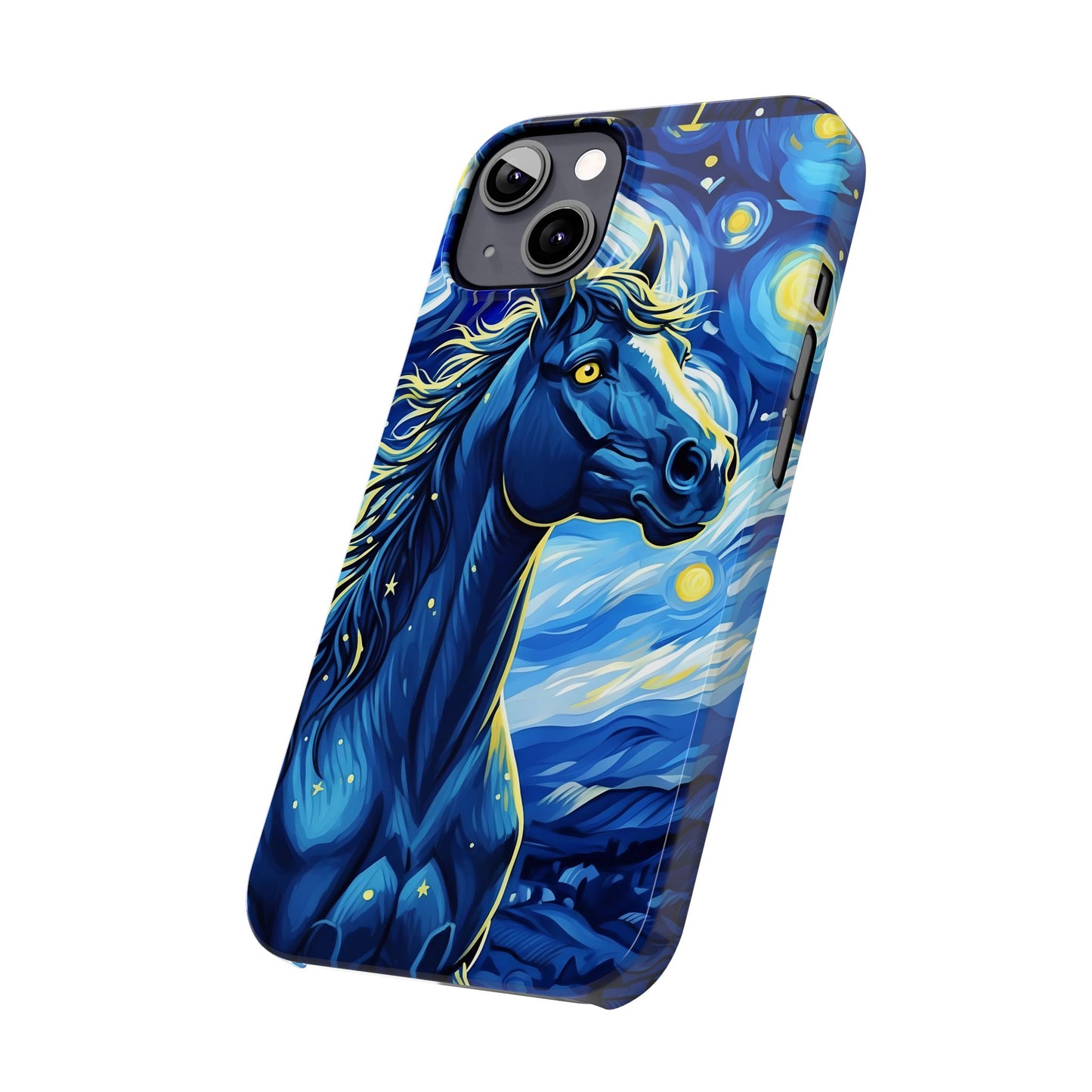 Year of the Horse Slim Phone Case Chinese Zodiac Blue Horse Art Design Compatible with iPhone 17 16 15 14 13 12 11