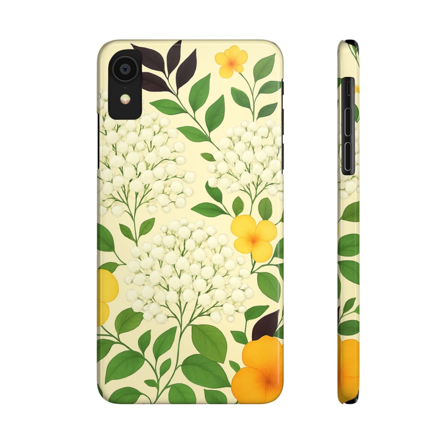 Delicate Floral Print Phone Case, Autumn Botanical Slim Phone Case, Aesthetic Flower Phone Cover Compatible with iPhone, Galaxy, Google