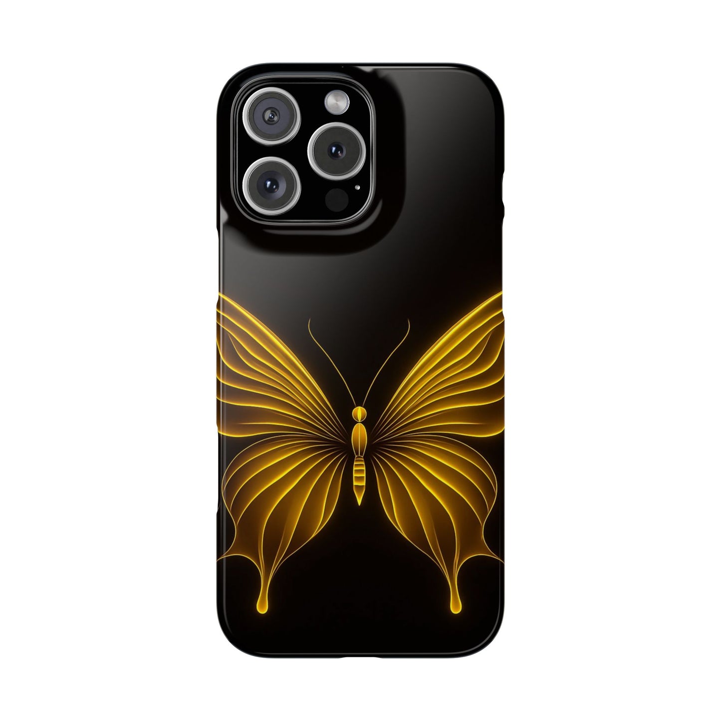 Golden Butterfly Phone Case, Elegant Insect Art, Black Aesthetic Slim Phone Case Compatible with iPhone, Galaxy, Google