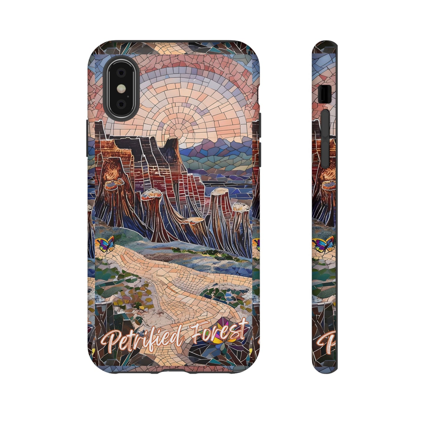 Petrified Forest Mosaic Tough Phone Case, Scenic Rock Formation Design, Nature Aesthetic, Compatible with iPhone, Galaxy, and Google Phones