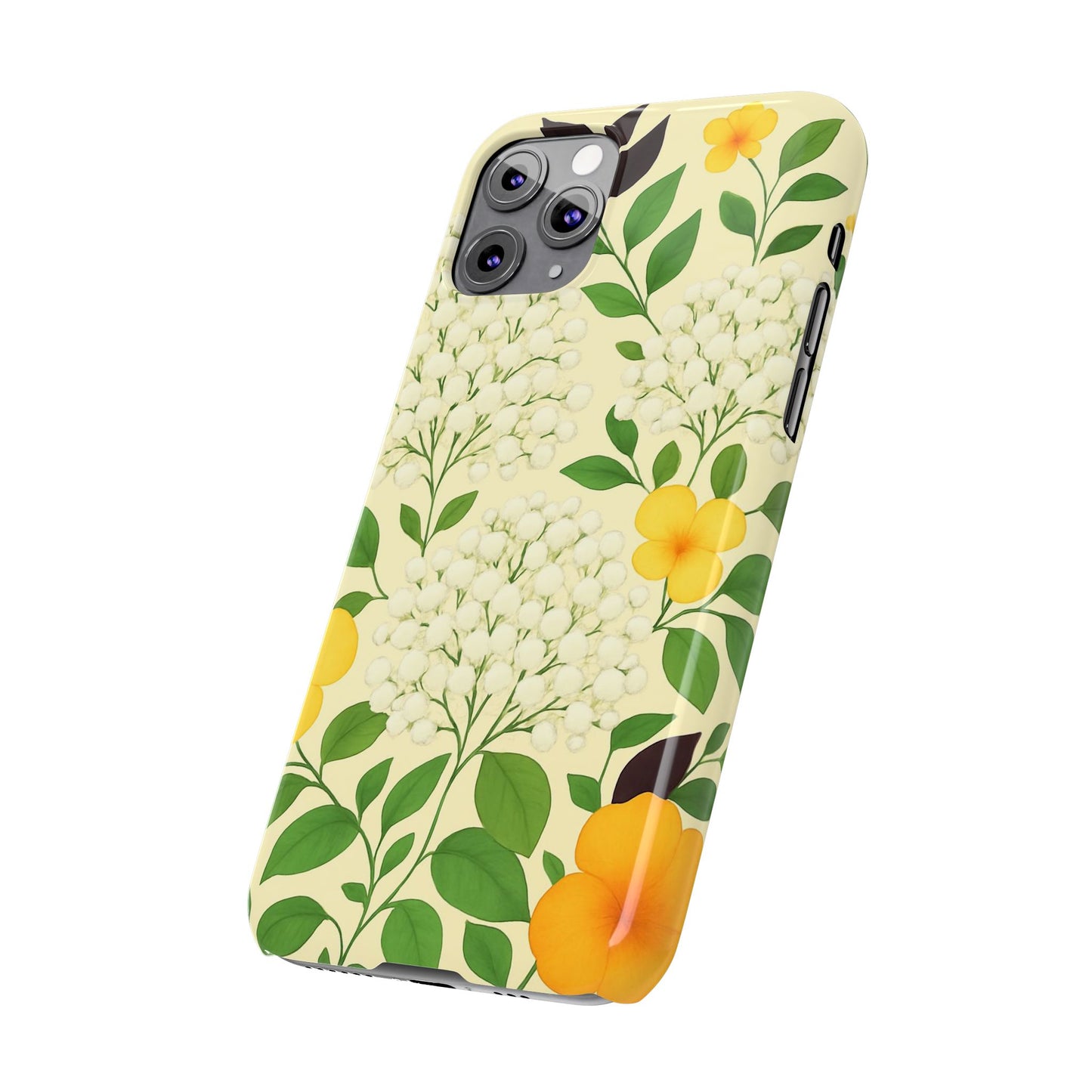 Delicate Floral Print Phone Case, Autumn Botanical Slim Phone Case, Aesthetic Flower Phone Cover Compatible with iPhone, Galaxy, Google
