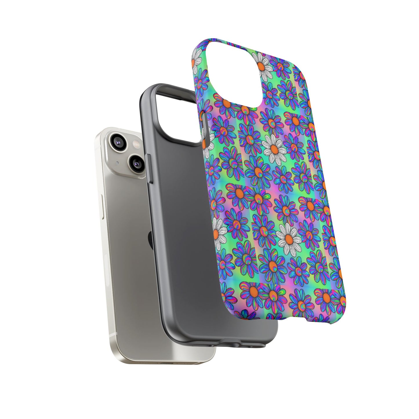 Trippy Daisy Tough Phone Case - Psychedelic Floral Aesthetic, Colorful Groovy Design, Compatible with iPhone, Galaxy, and Google Phones
