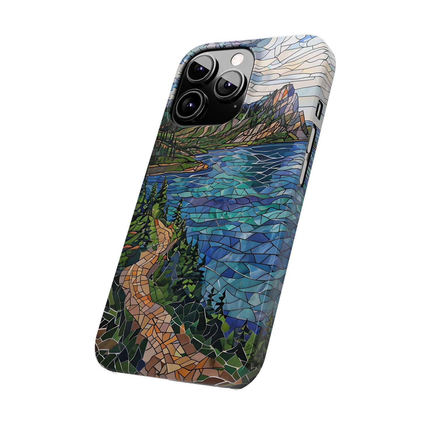 Isle Royale Mosaic Slim Phone Case, Remote Island Wilderness Art, Great Lakes Nature Aesthetic, Eco-Friendly Phone Accessory
