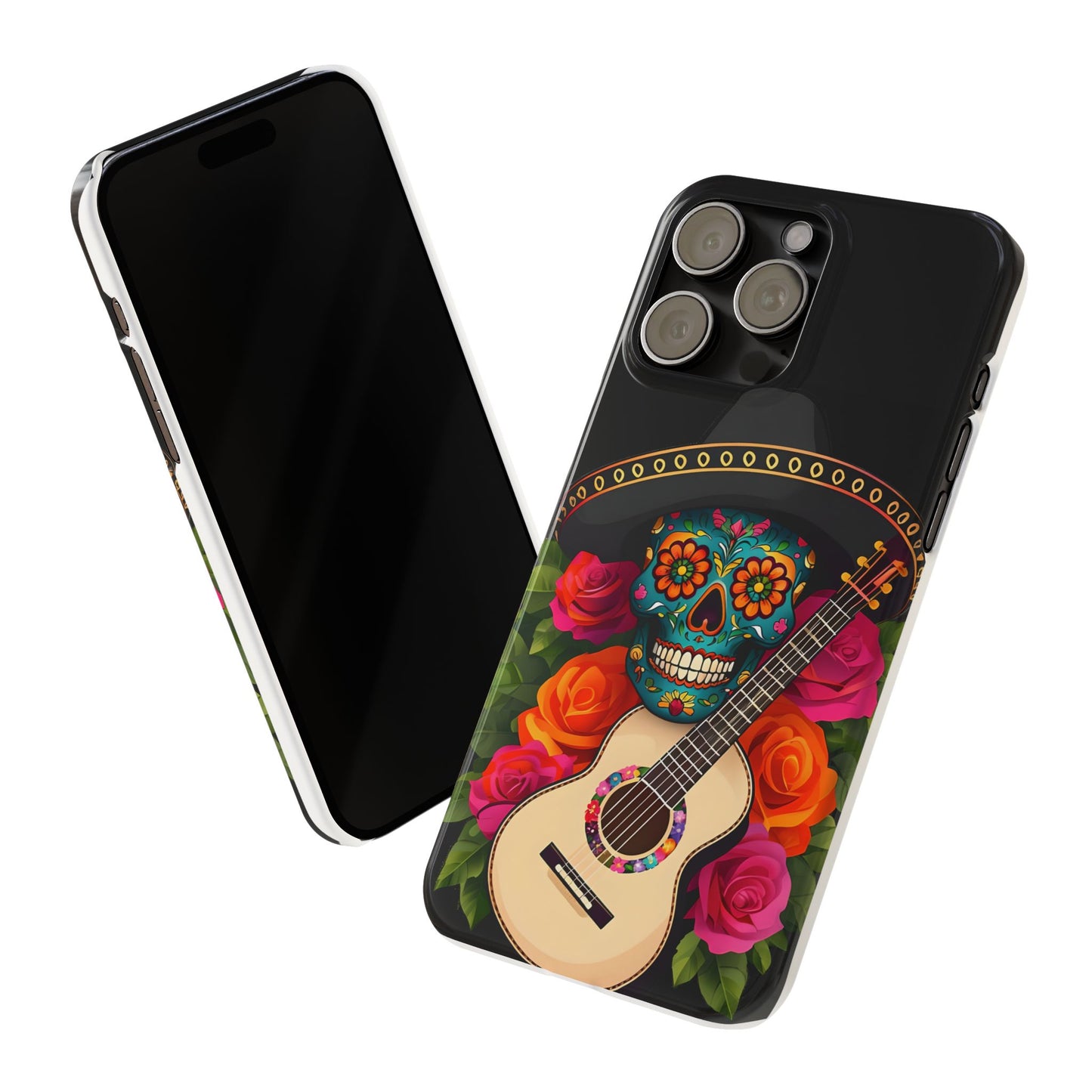 Mariachi Skull Slim Phone Case, Colorful Folk Aesthetic, Halloween Floral Skull Design, Gift for Mexican Culture Lovers