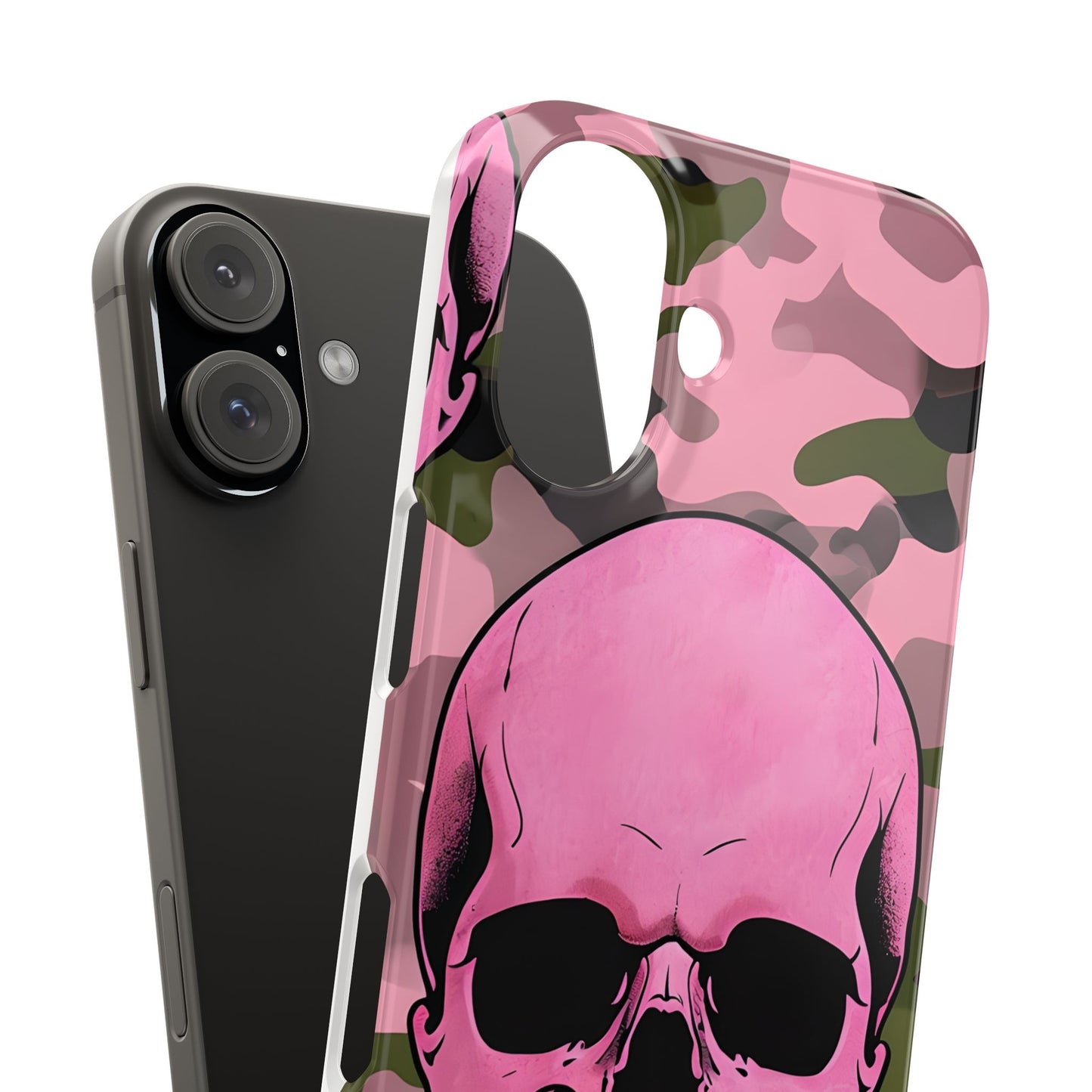 Pink Camo Skull Phone Case, Slim Case for iPhone, Edgy Phone Accessory, Unique Gift for Her, Trendy Tech Lover