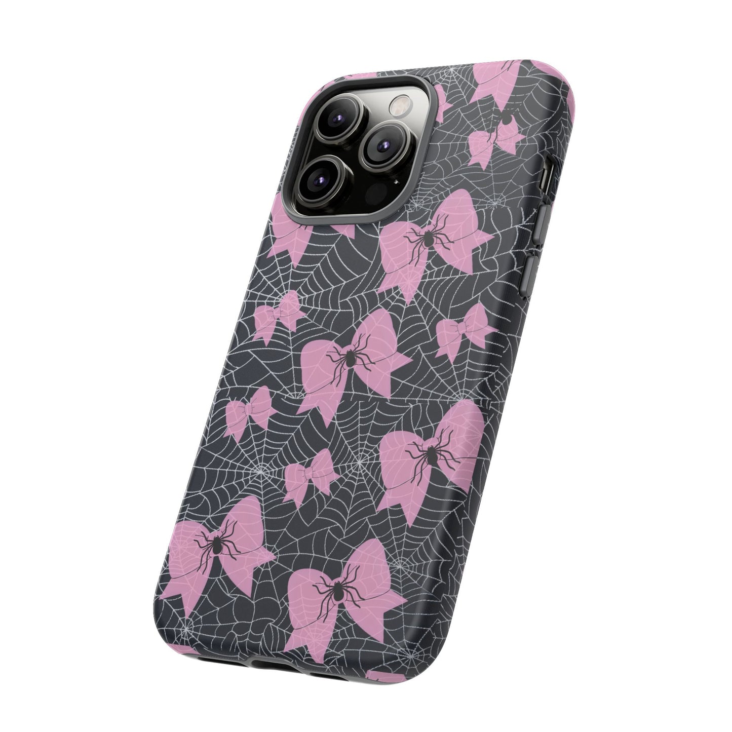 Pink Spider Bow Phone Case, Goth Coquette Spiderweb Phone Cover Creepy Cute Halloween Aesthetic Case Spooky Glam Girl Accessory for Alt Fans