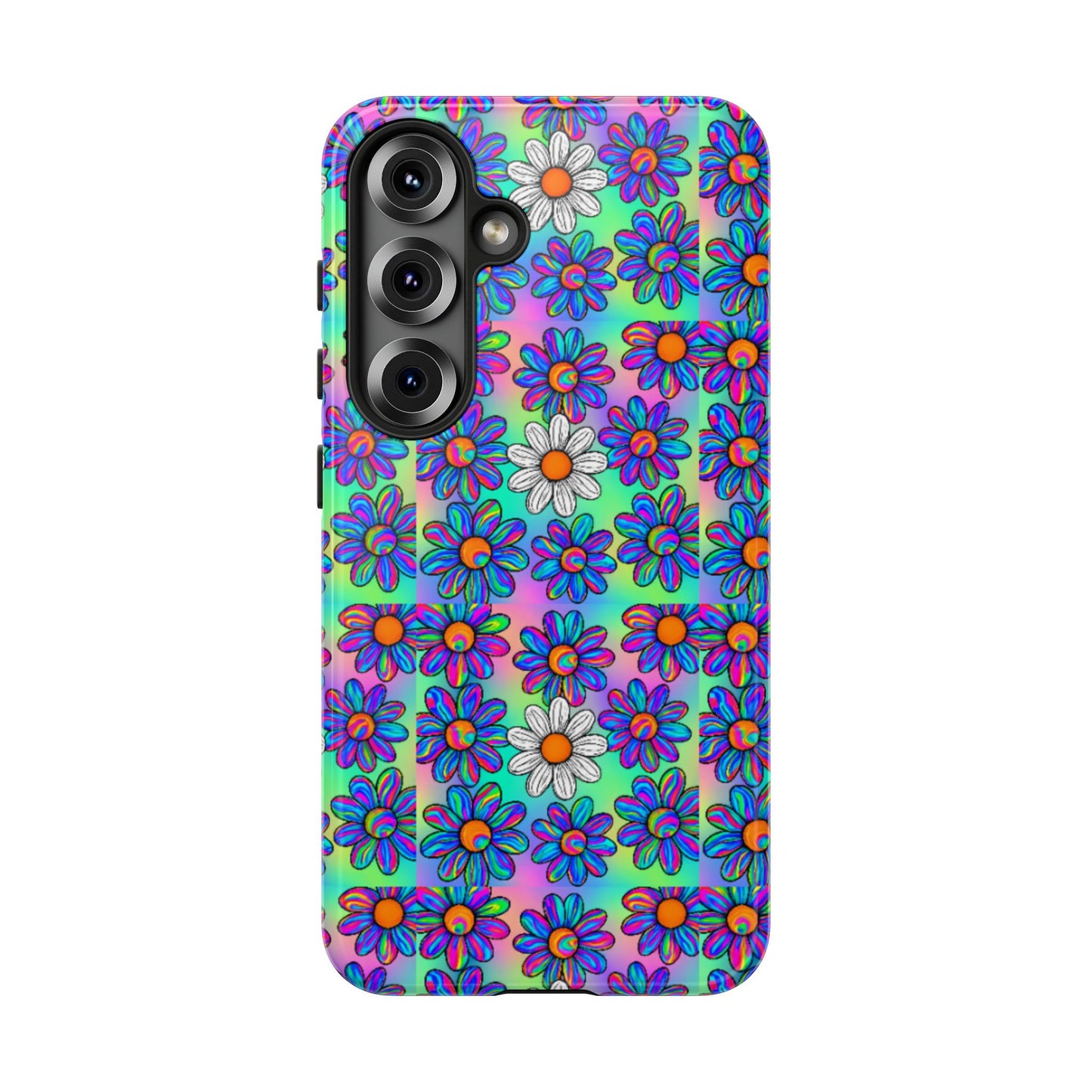 Trippy Daisy Tough Phone Case - Psychedelic Floral Aesthetic, Colorful Groovy Design, Compatible with iPhone, Galaxy, and Google Phones