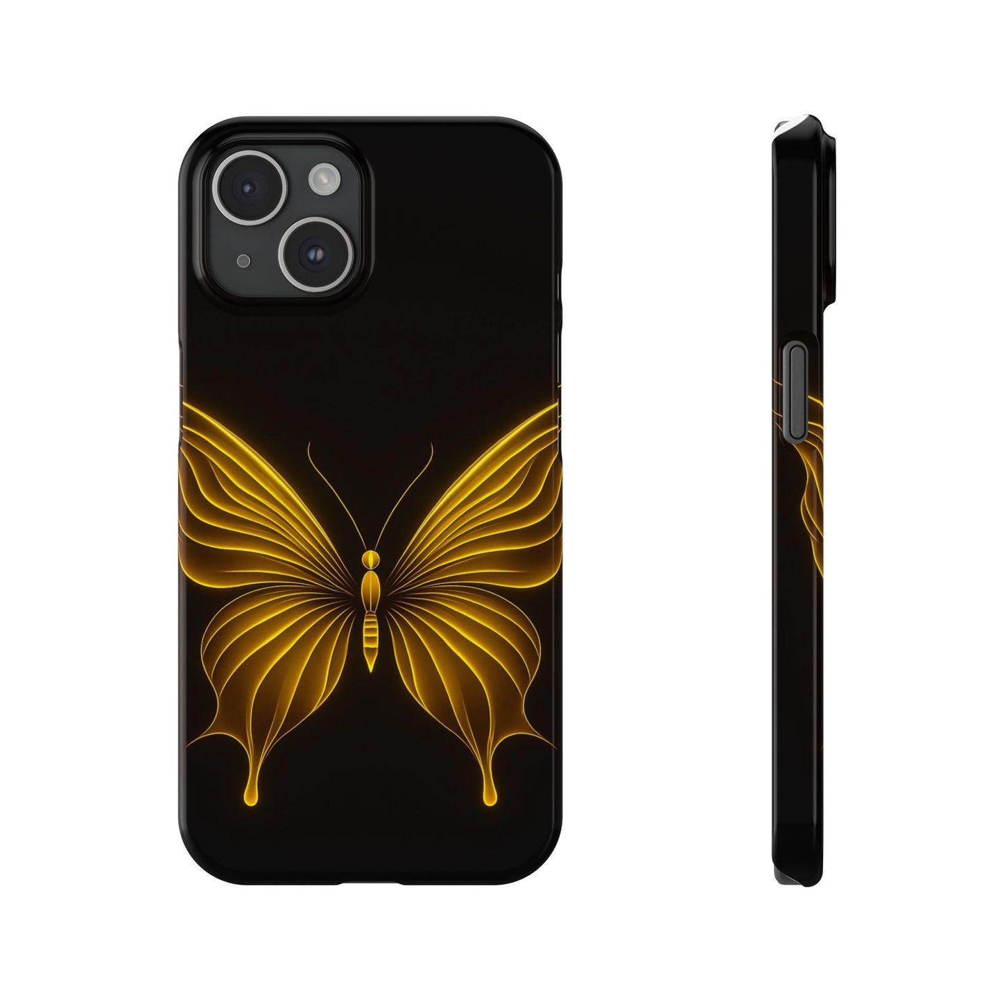 Golden Butterfly Phone Case, Elegant Insect Art, Black Aesthetic Slim Phone Case Compatible with iPhone, Galaxy, Google